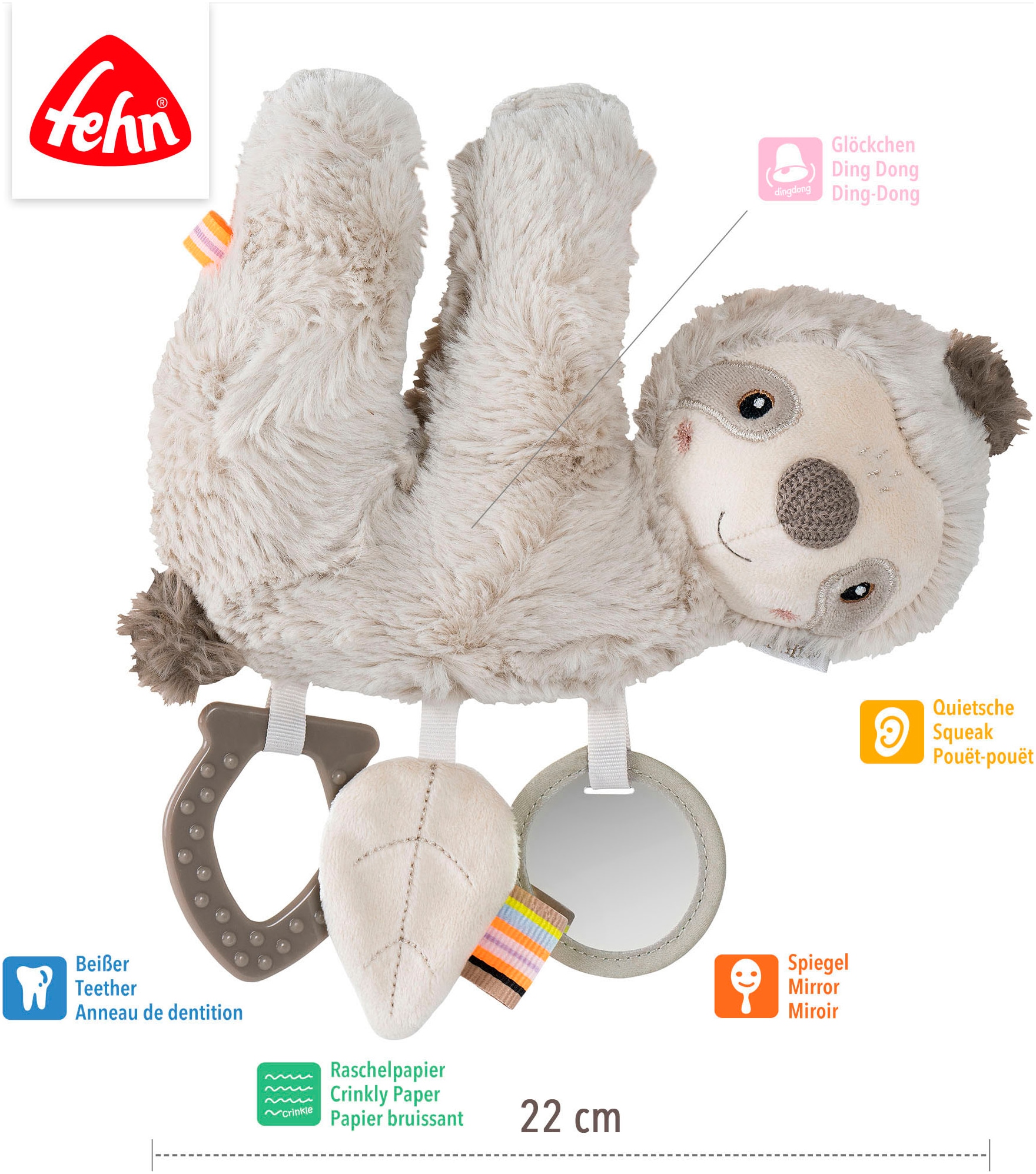 Fehn Greifspielzeug »Lazy, Crazy & Pink, Activity-Faultier«