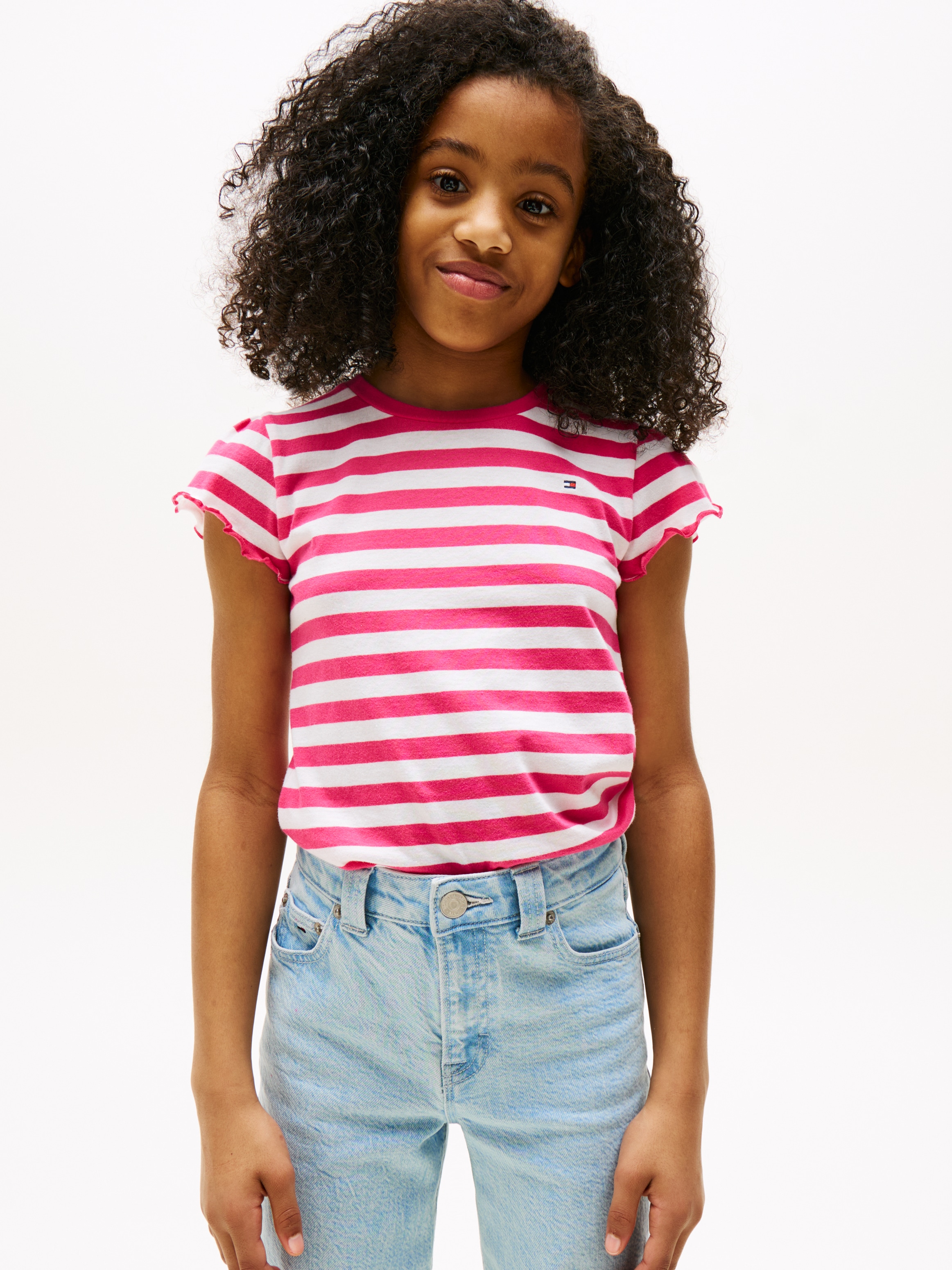 Tommy Hilfiger T-Shirt »ESSENTIAL STRIPE RUFFLE TOP SS« für Kinder bis 16 Jahre, mit gewellter Kante