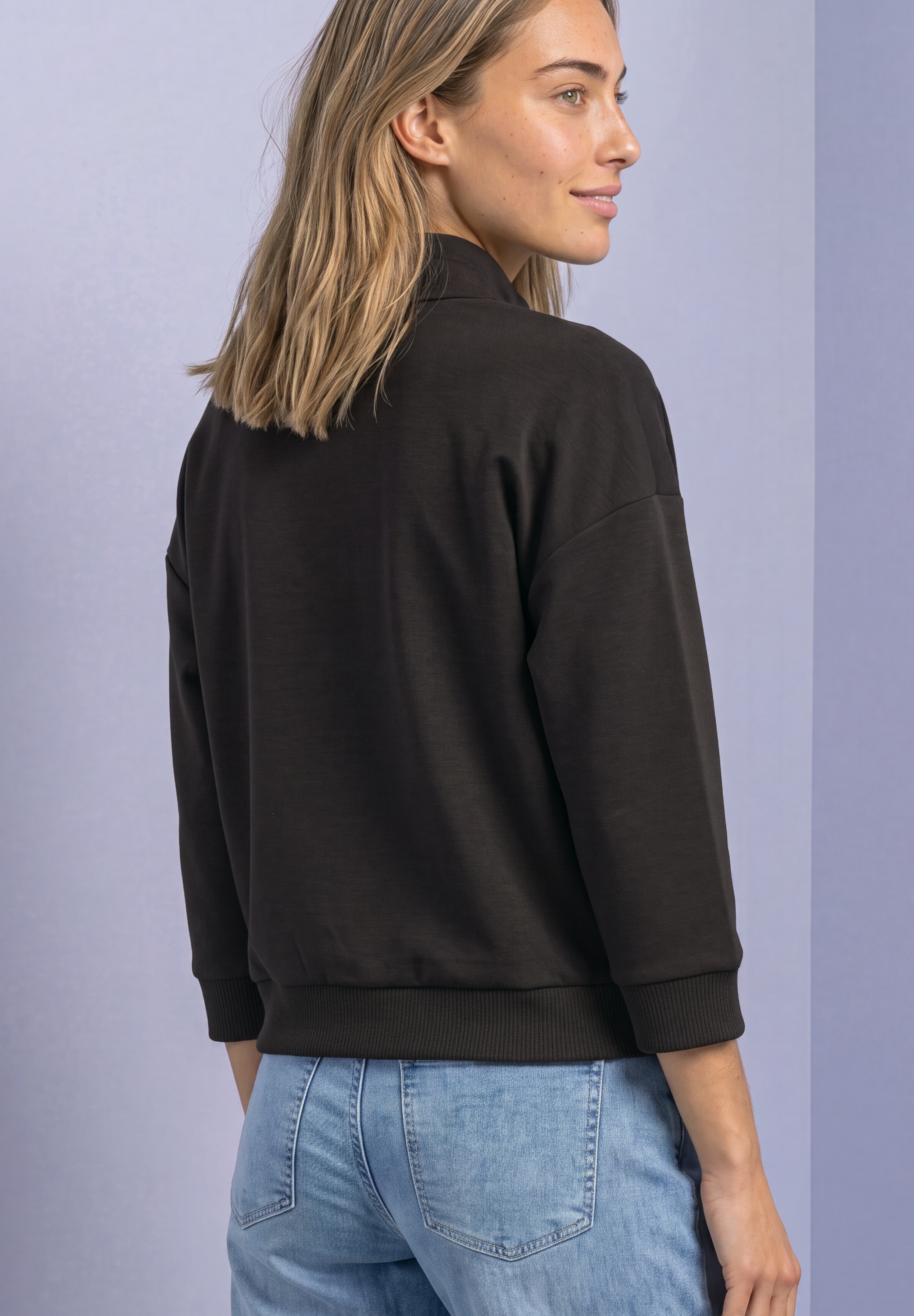 STREET ONE Sweatjacke 3/4-Arm Jacke im Silk-Look mit Rippdetails