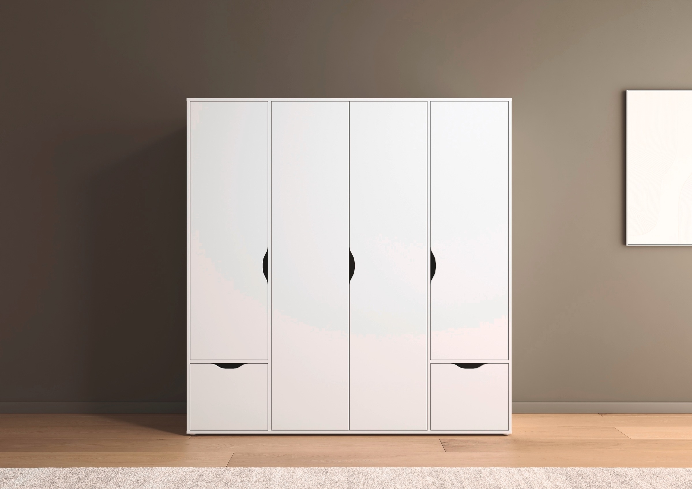 rauch Drehtürenschrank »Kleiderschrank Schrank Garderobe Wäscheschrank NARAI mit Schubladen«, (in 3 verschiedenen Ausstattungen BASIC/CLASSIC/PREMIUM), Griffausfräsungen für eine grifflose Optik TOPSELLER MADE IN GERMANY