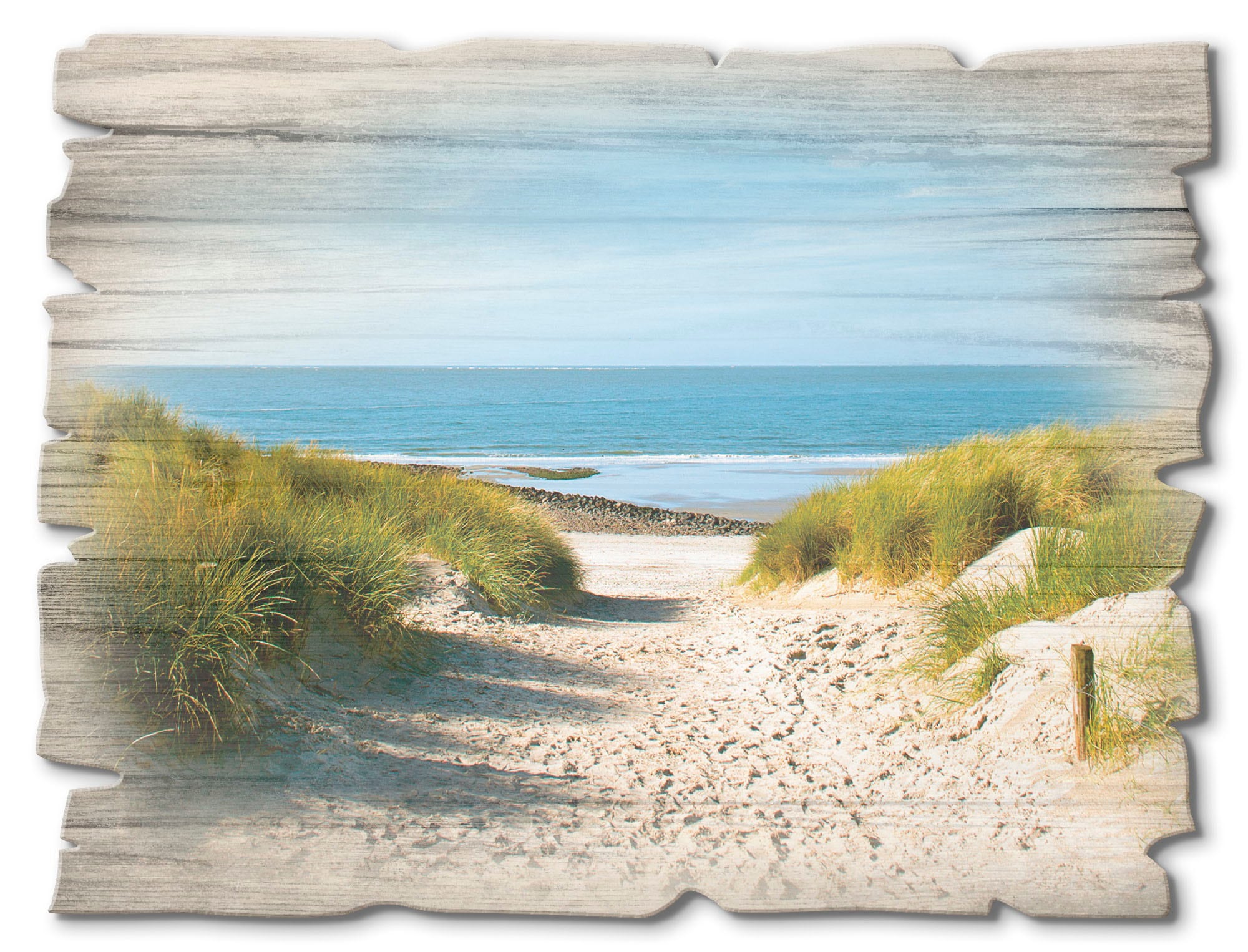 Holzbild »Strand mit Sanddünen und Weg zur See«, Strand, (1 St.)