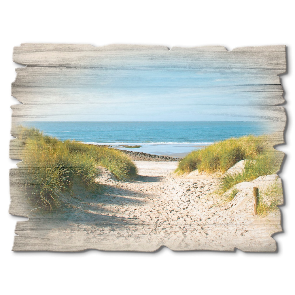Artland Holzbild »Strand mit Sanddünen und Weg zur See«, Strand, (1 St.)