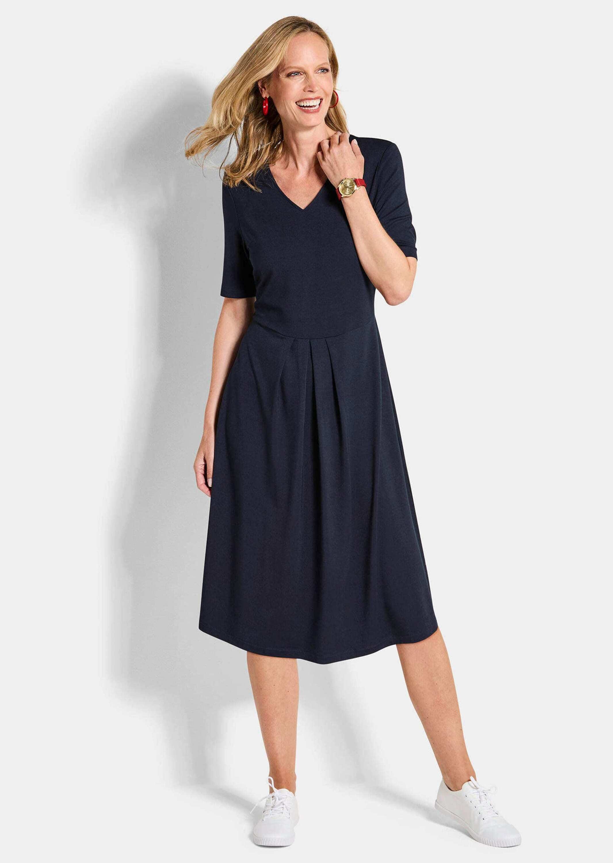 GOLDNER Jerseykleid »Kurzgröße Viskosekleid mit Kellerfalten« Ohne Taschen stretchbequemer Viskosejersey