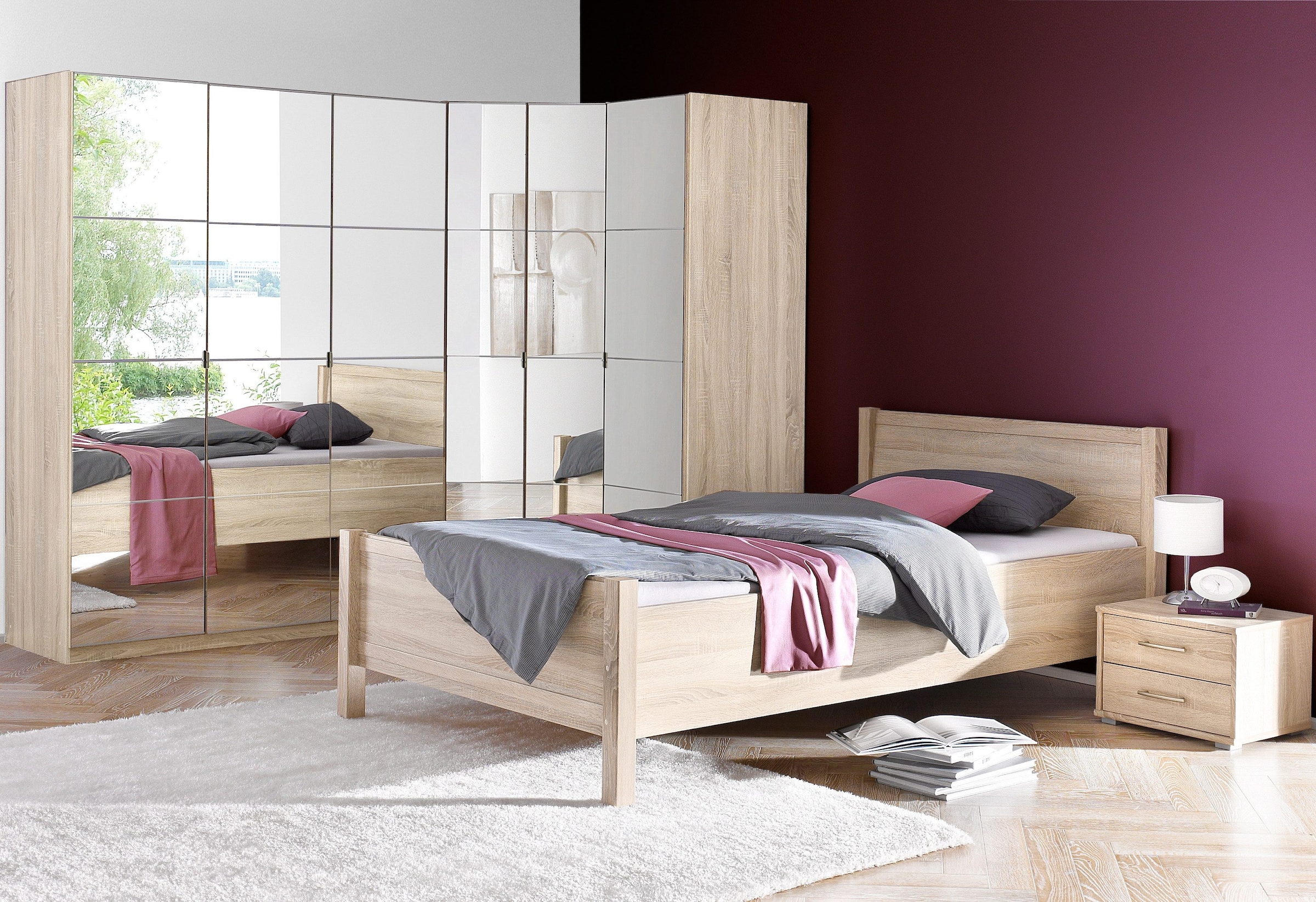 priess Eckkleiderschrank »Malaga Schlafzimmerschrank Ecklösung erweiterbar in drei Farben« Kleiderschrank Schrank Garderobe Stauraumwunder mit Spiegel
