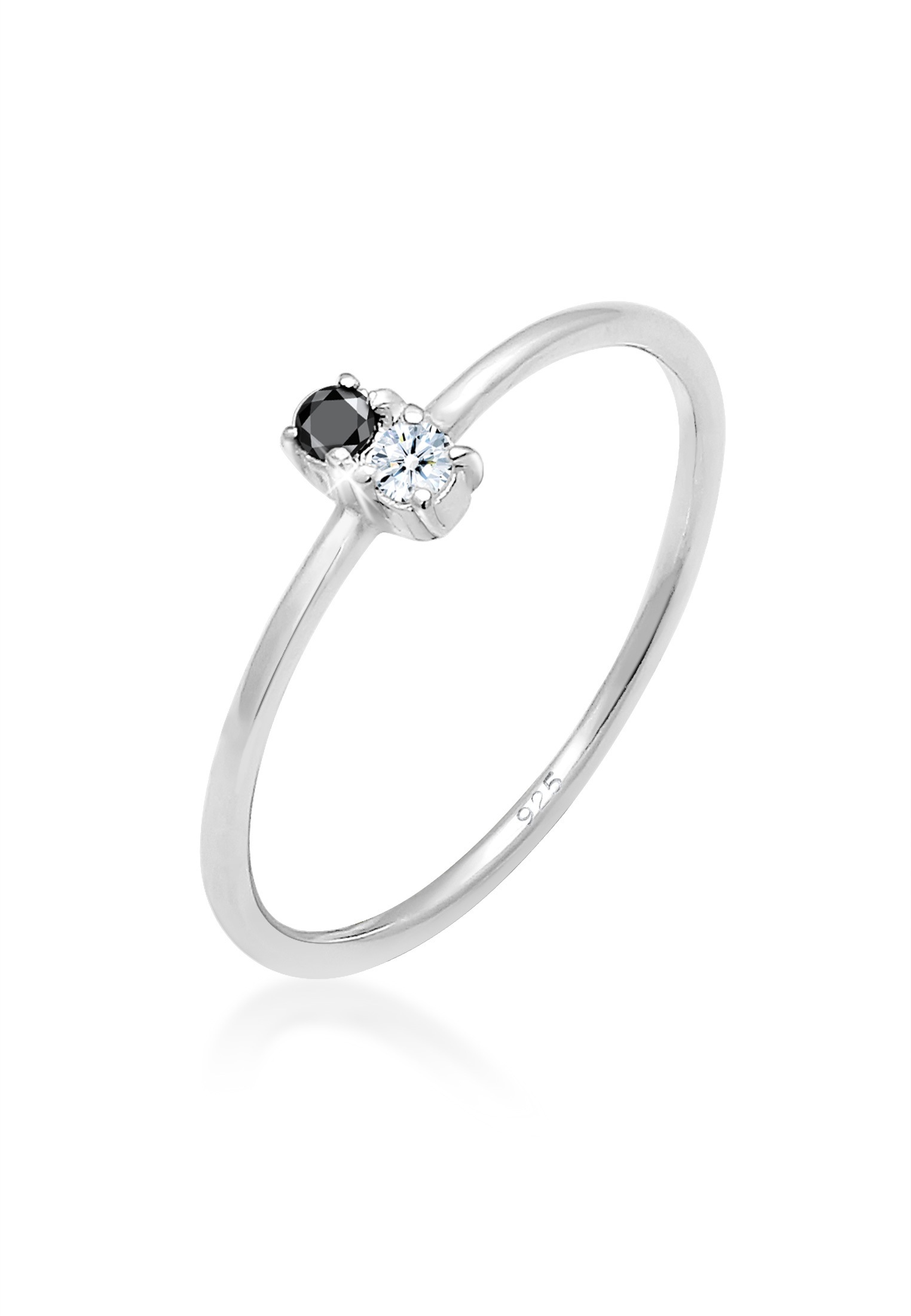 Elli Diamantring »Bi-Color Schwarzer Diamant (0.06 ct.) 925 Silber«