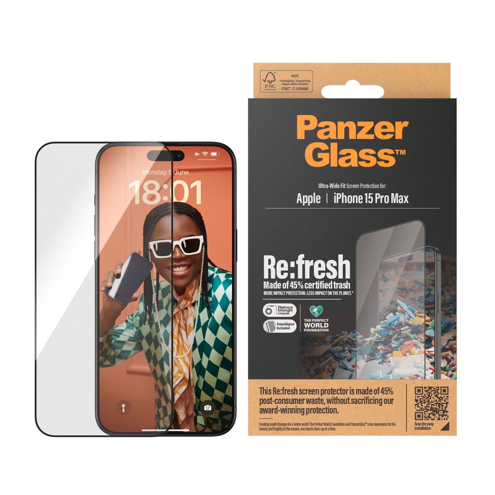 PanzerGlass Displayschutzglas »Screen Protector Glass« für iPhone 15 Pro Max Ultra Wide Fit