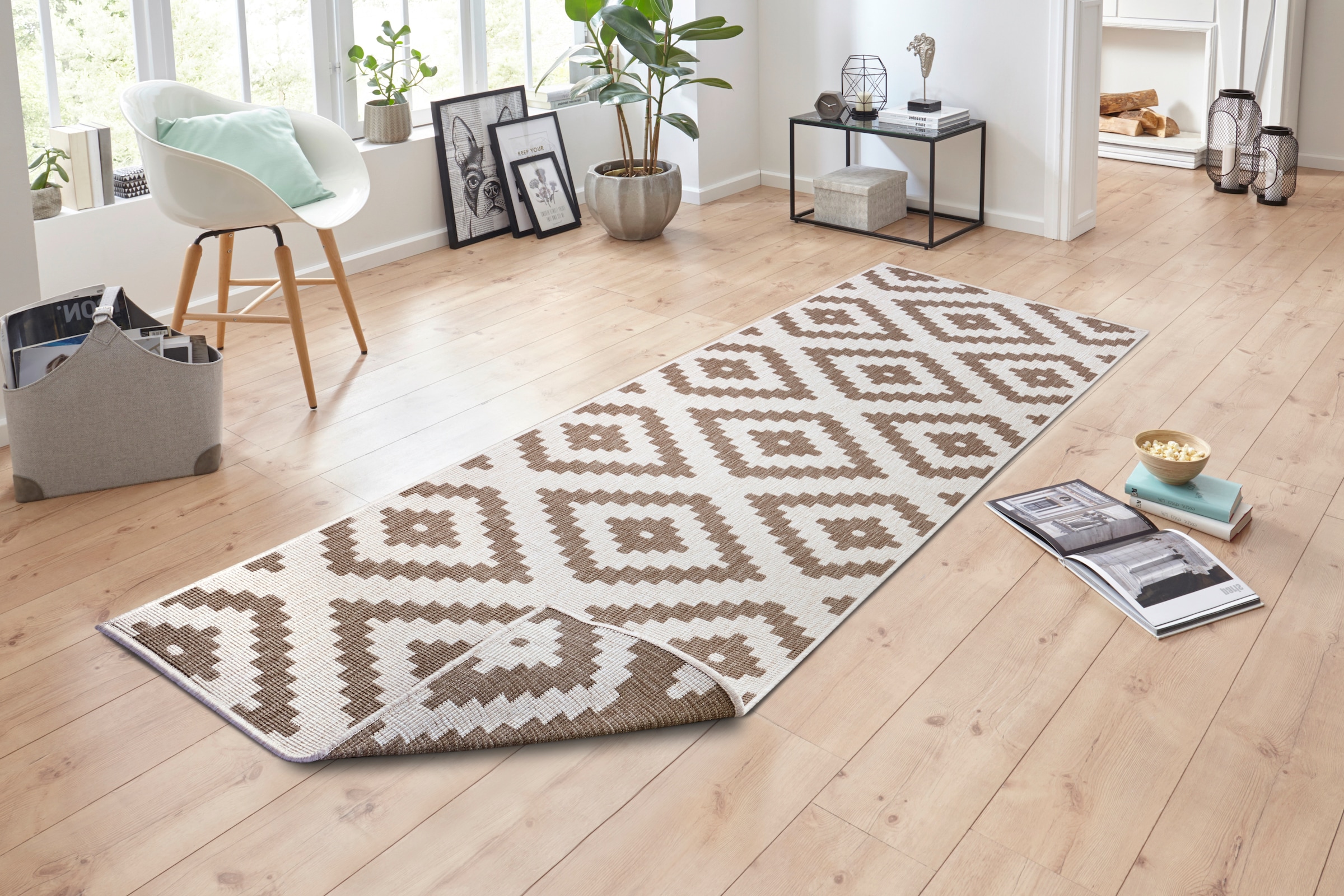 NORTHRUGS Teppich »Malta Wendeteppich«, rechteckig, 5 mm Höhe, In-& Outdoor, Wetterfest, Balkon, Terrasse, Raute, Läufer, Wohnzimmer