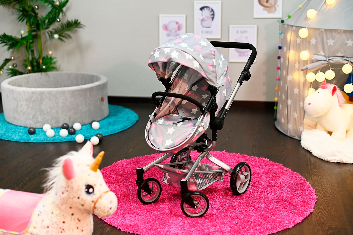 Knorrtoys® Kombi-Puppenwagen »Boonk - star grey pink«