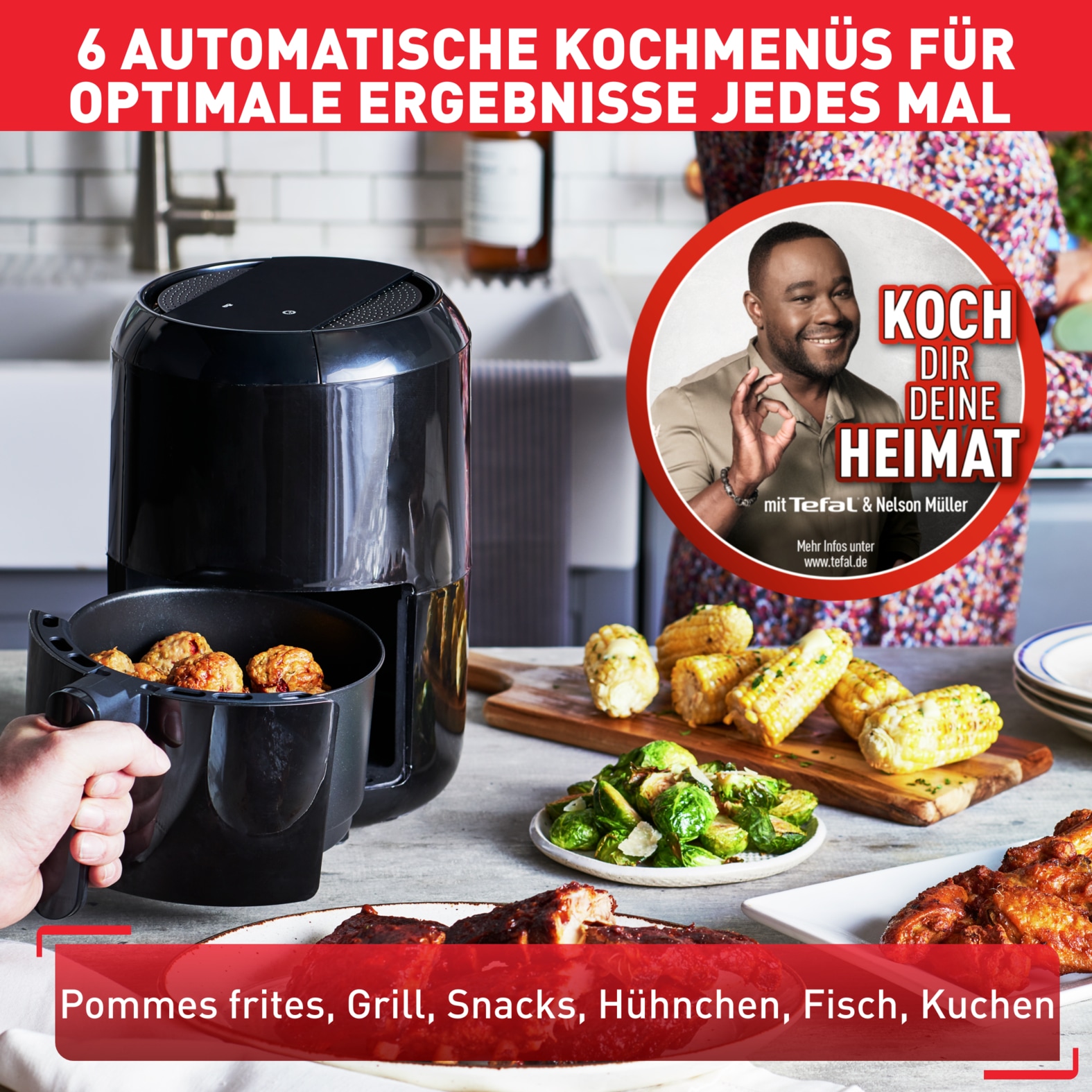 Tefal Heißluftfritteuse »EY3018 Easy Fry Compact«, 1030 W, Fassungsvermögen 1,6 l, für bis zu 2 Portionen, gesund mit wenig bis gar kein Öl, EY3018