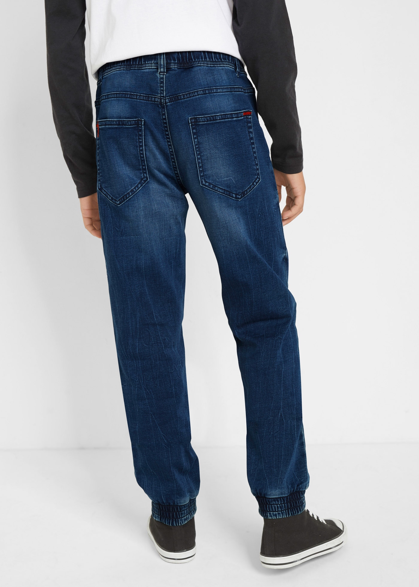bonprix Regular-fit-Jeans »Regular-Fit-Schlupf-Jeans aus Sweatdenim, Tapered« mit elastischem Hosenbund, mit elastischen Beinabschlüssen
