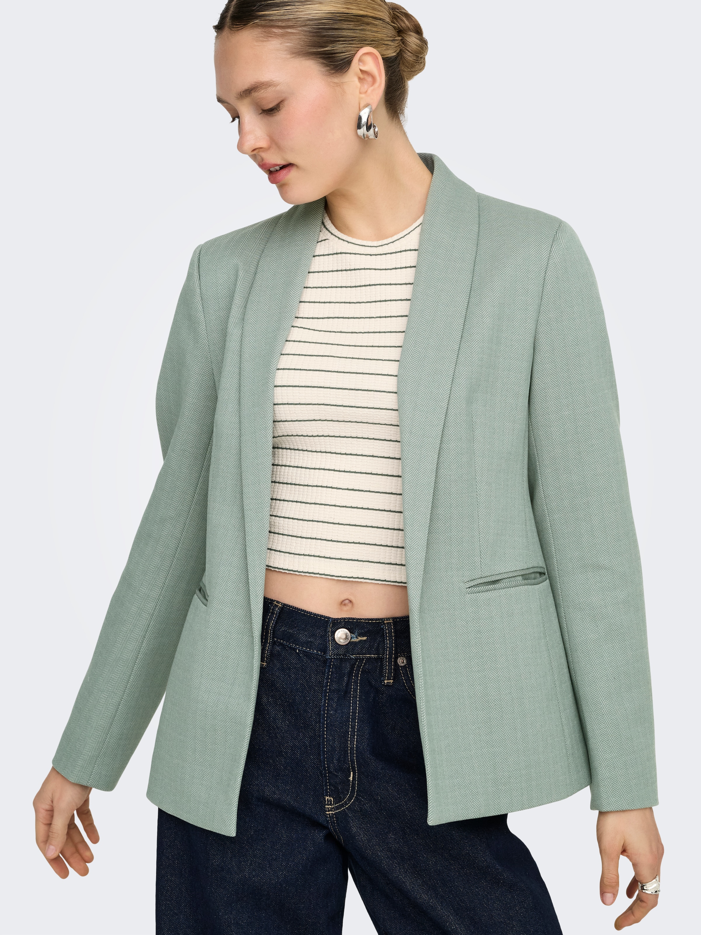 ONLY Longblazer »ONLESKA-ADDY LIFE L/S HB BLAZER CC TLR« mit Reverskragen, verschlusslose Form, Fischgratmuster