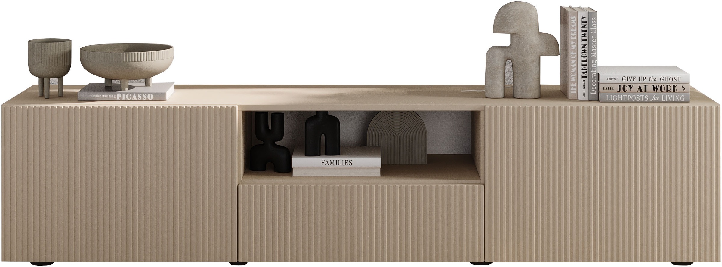 INOSIGN Lowboard »Rio Breite 181 cm, TV-Board 2 Türen u. 1 Schubkasten, TV-Schrank«, geriffelte MDF-Fronten, modern u. elegant, Kabelführung, viel Stauraum