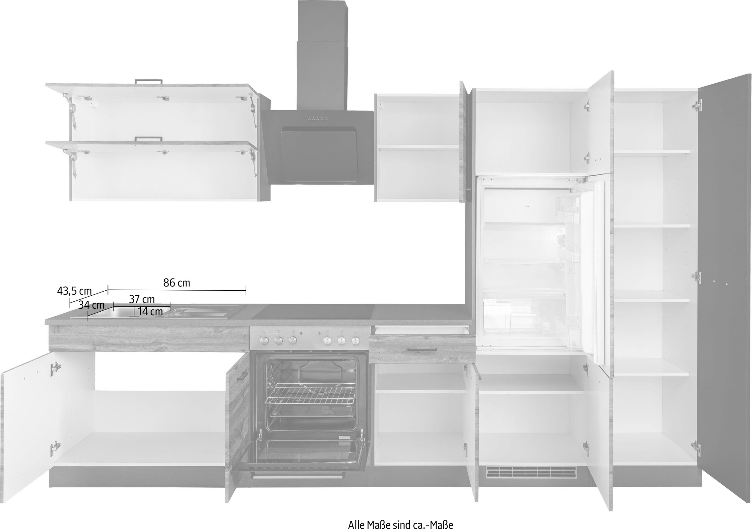 KOCHSTATION Küchenzeile »KS-Trier«, mit E-Geräten, Breite 320 cm
