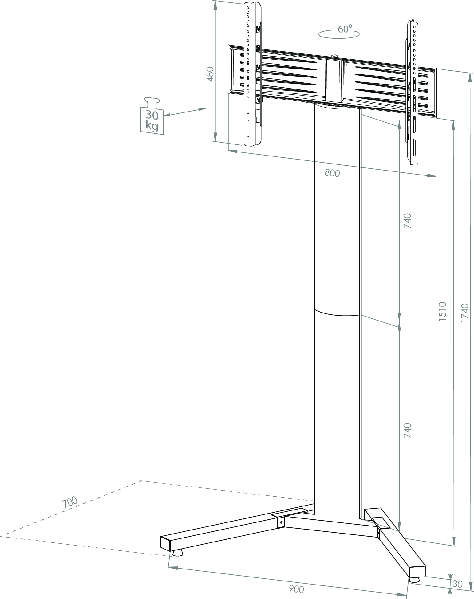 VCM Wohnzimmertisch »TV Fernseh Ständer Standfuß Alu Stadino Maxi« 1 Stk. tlg.