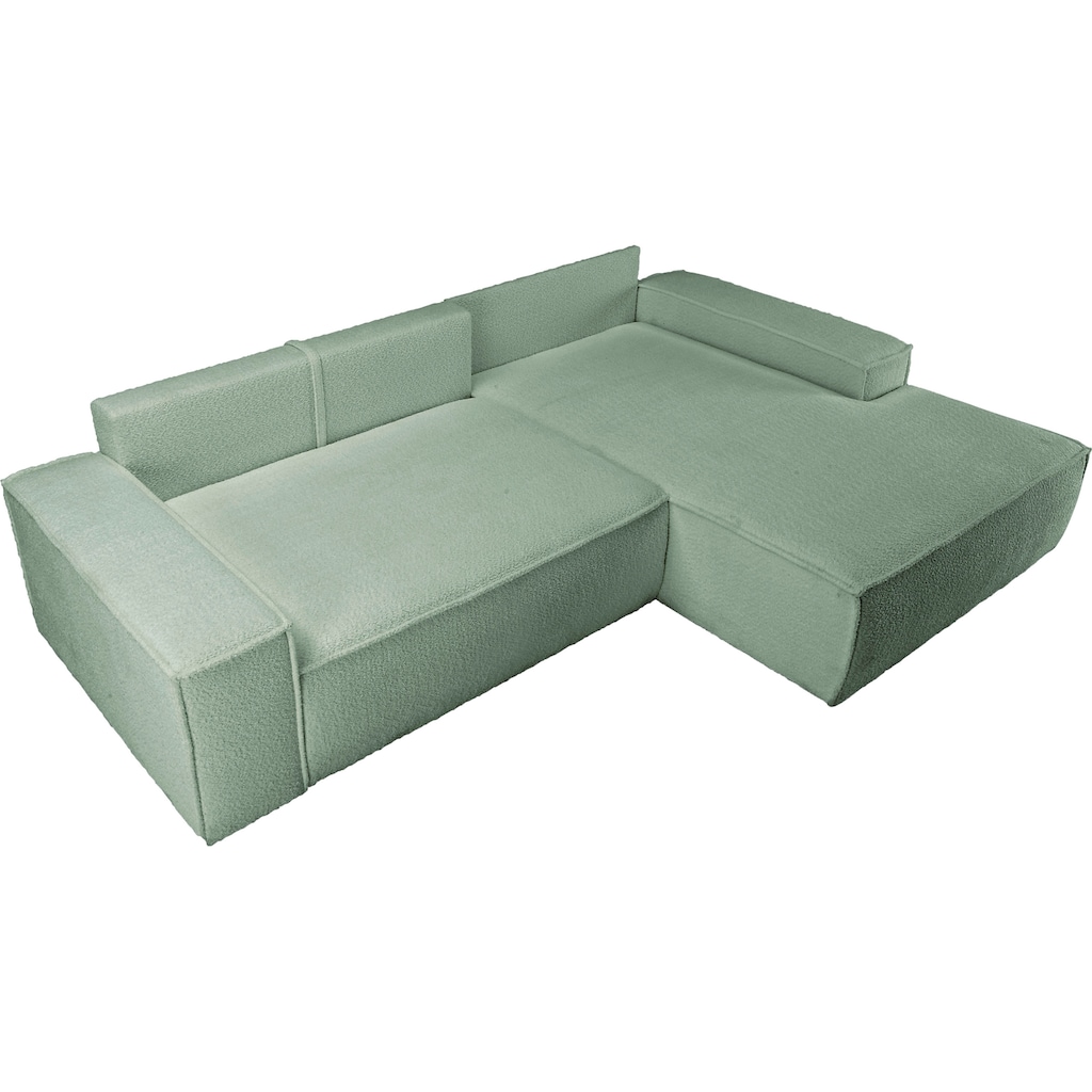 andas Ecksofa »Finnley Schlafsofa 267 cm in Bouclé u. Struktur fein, L-Form,«, Schlaffunktion m. Bettkasten (136/210 cm), Bouclé, Struktur