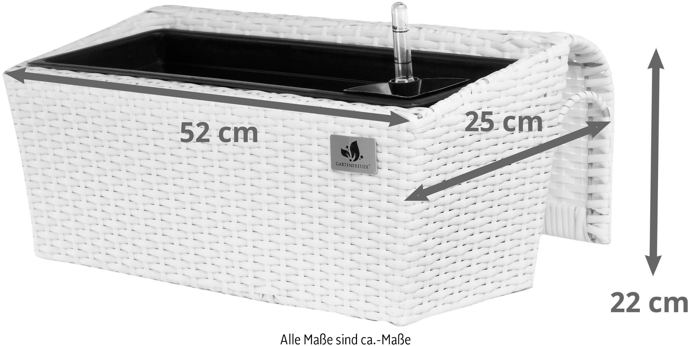 Gartenfreude Balkonkasten, 62 x 25 x 22 cm, mit Bewässerungssystem und Aufhängung