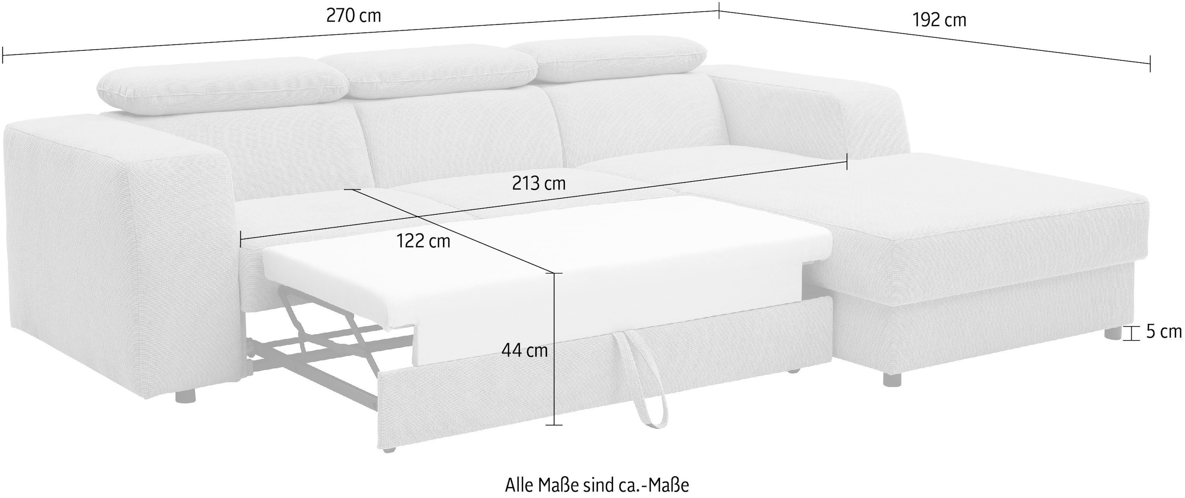 WERK2 Ecksofa »Cherry 270 cm breit, Kopfteilverstellung, Bettfunktion« Cord, L-Form, XXL, Schlaffunktion, Bettkasten