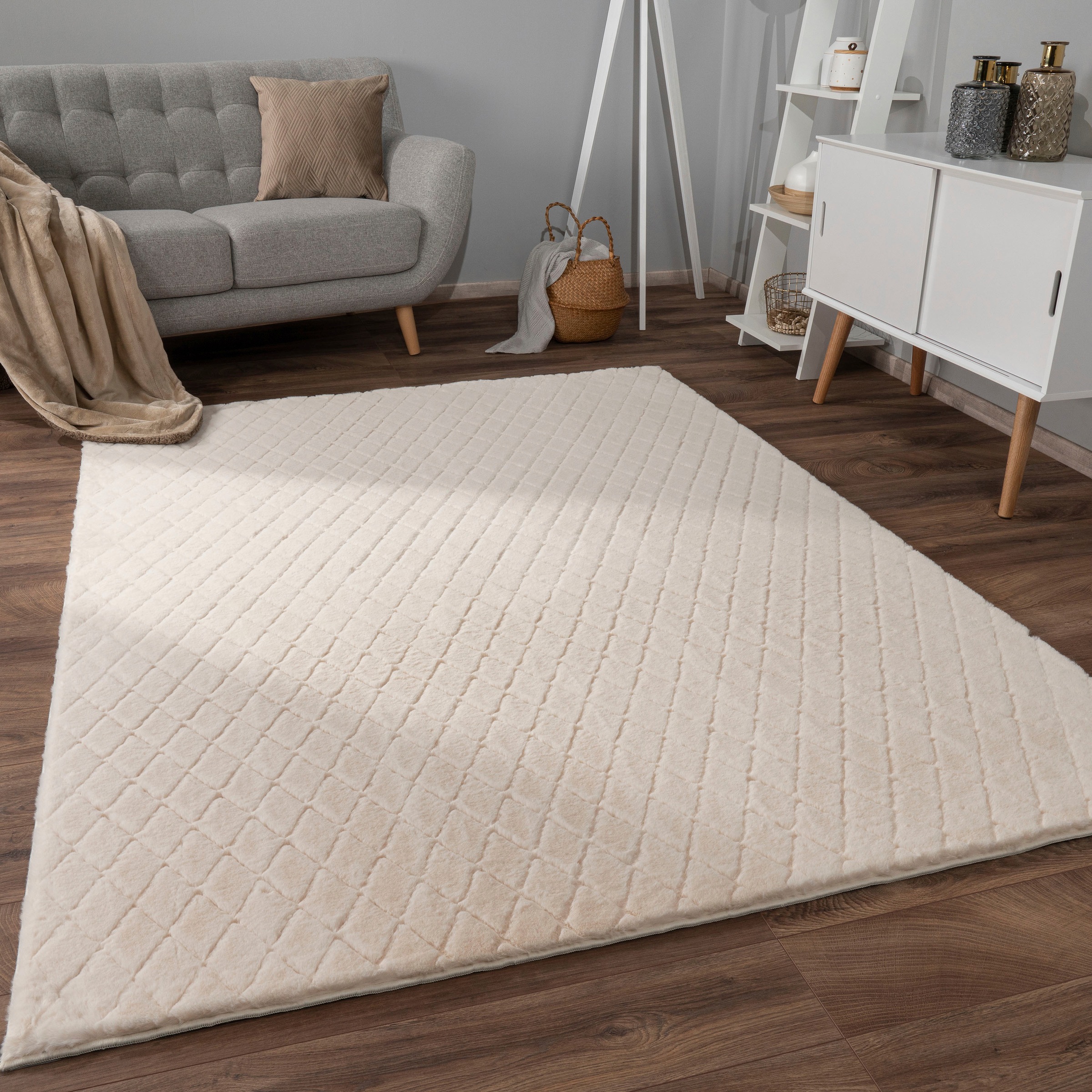 Paco Home Hochflor-Teppich »Arnheim 742«, rechteckig, 26 mm Höhe, Uni Farben, Rauten Muster, besonders weich, Hoch-Tief Effekt