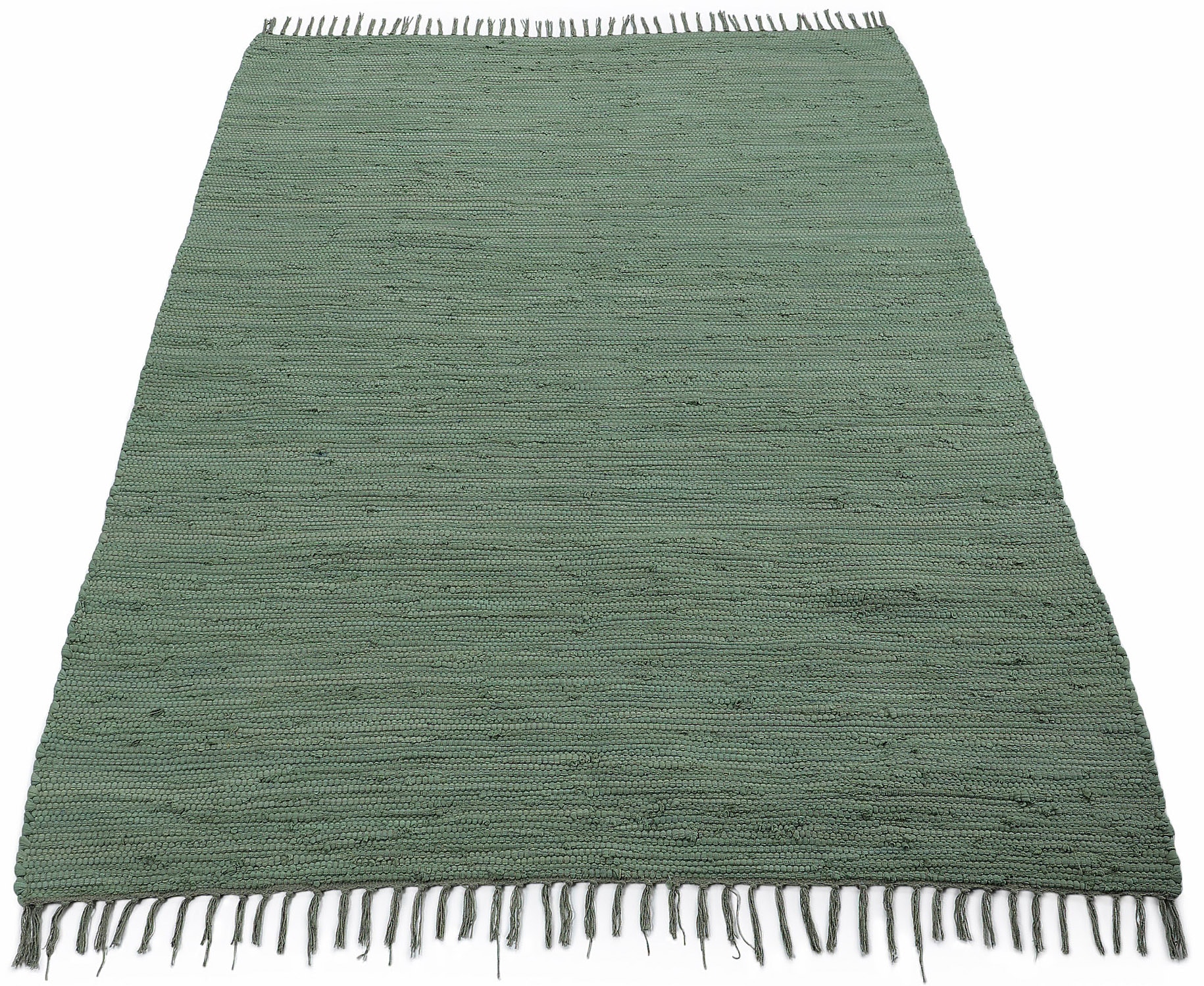 carpetfine Teppich »Kelim Chindi uni«, rechteckig, 5 mm Höhe, Wendeteppich, reine Baumwolle, handgewebt, Uni-Farben, mit Fransen