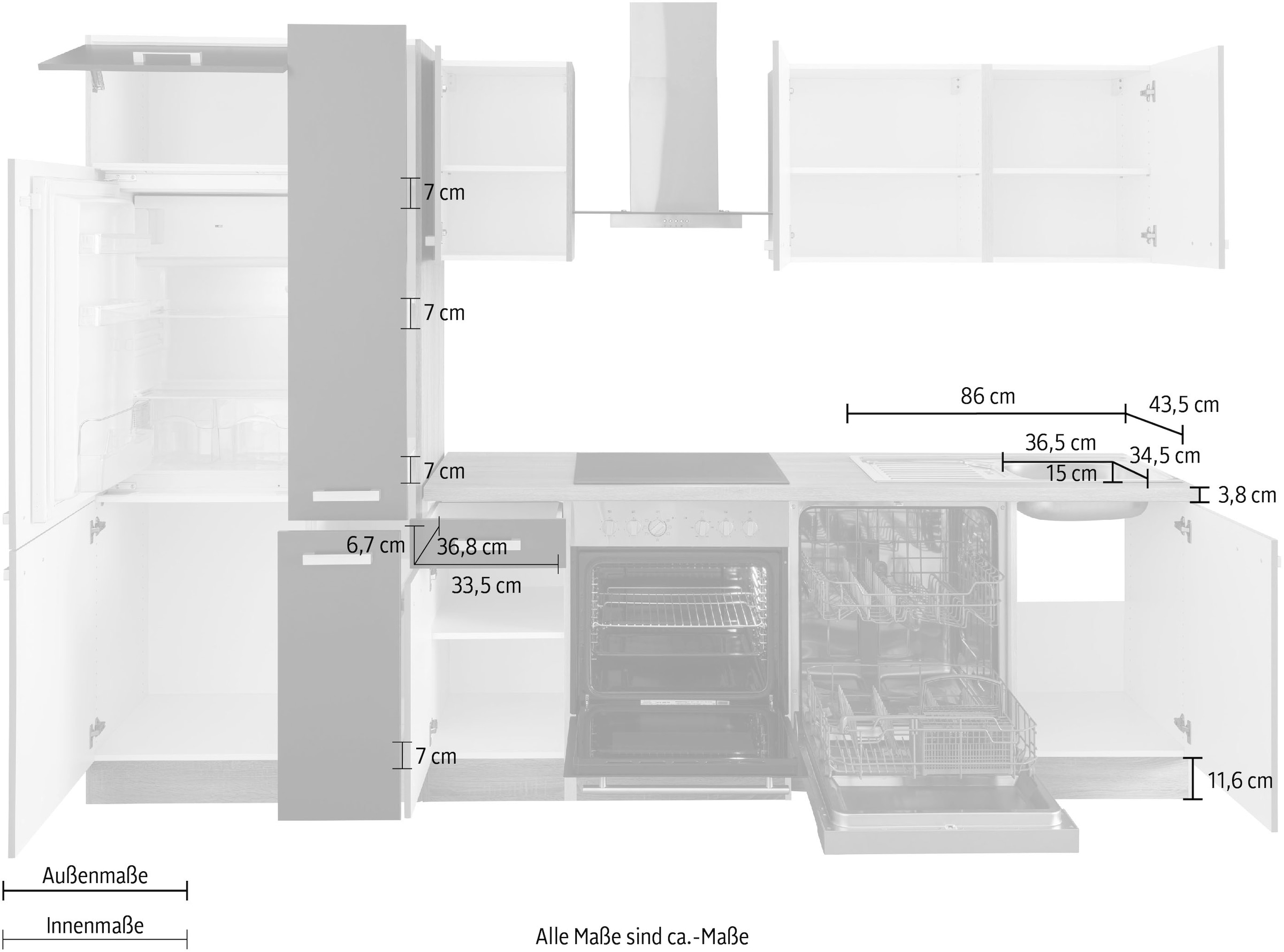 OPTIFIT Küchenzeile »Leer Breite 300 cm«, mit Hanseatic E-Geräten, inkl. Kühlschrank