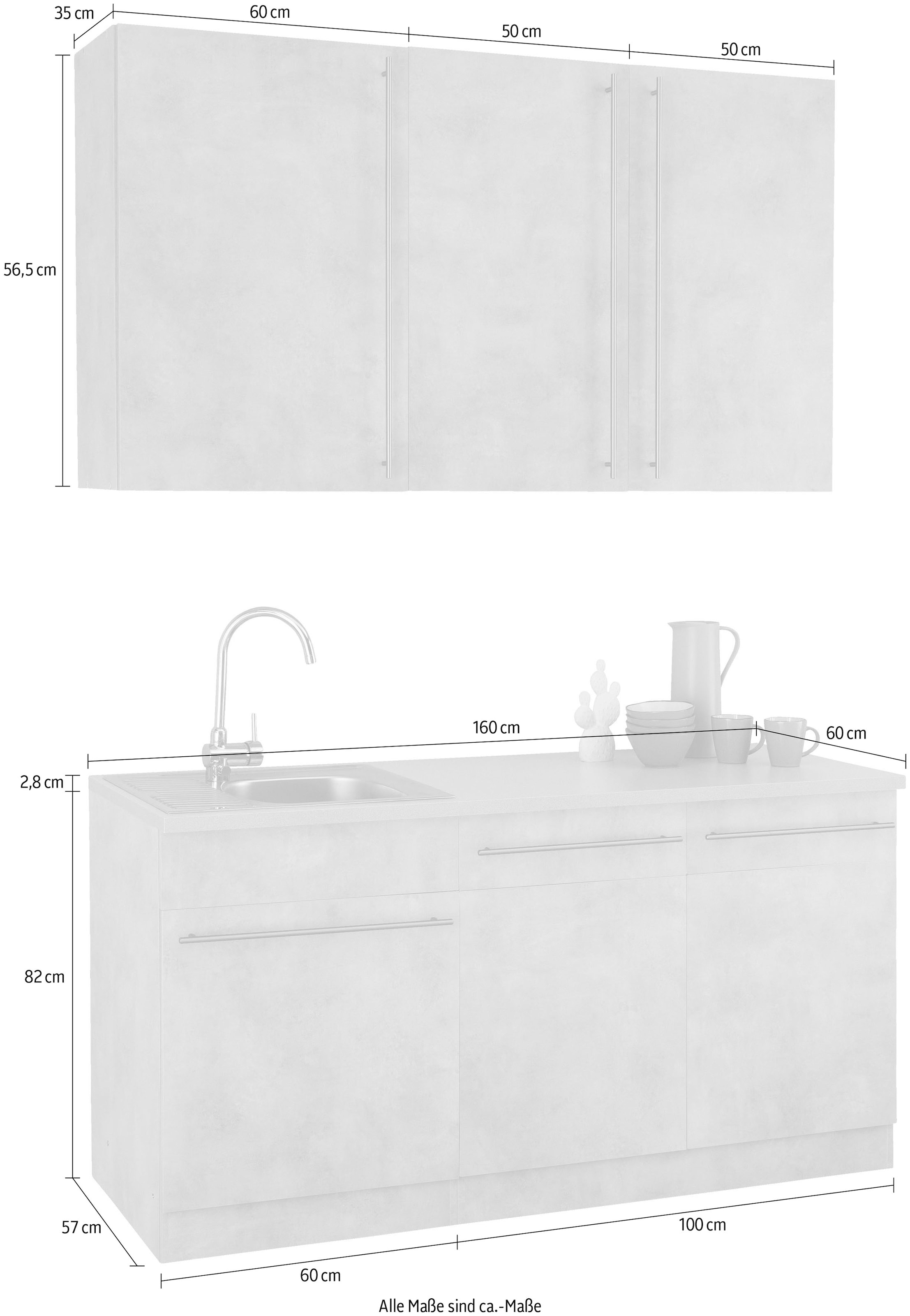 wiho Küchen Pantryküche »Chicago«, ohne E-Geräte, Breite 160 cm