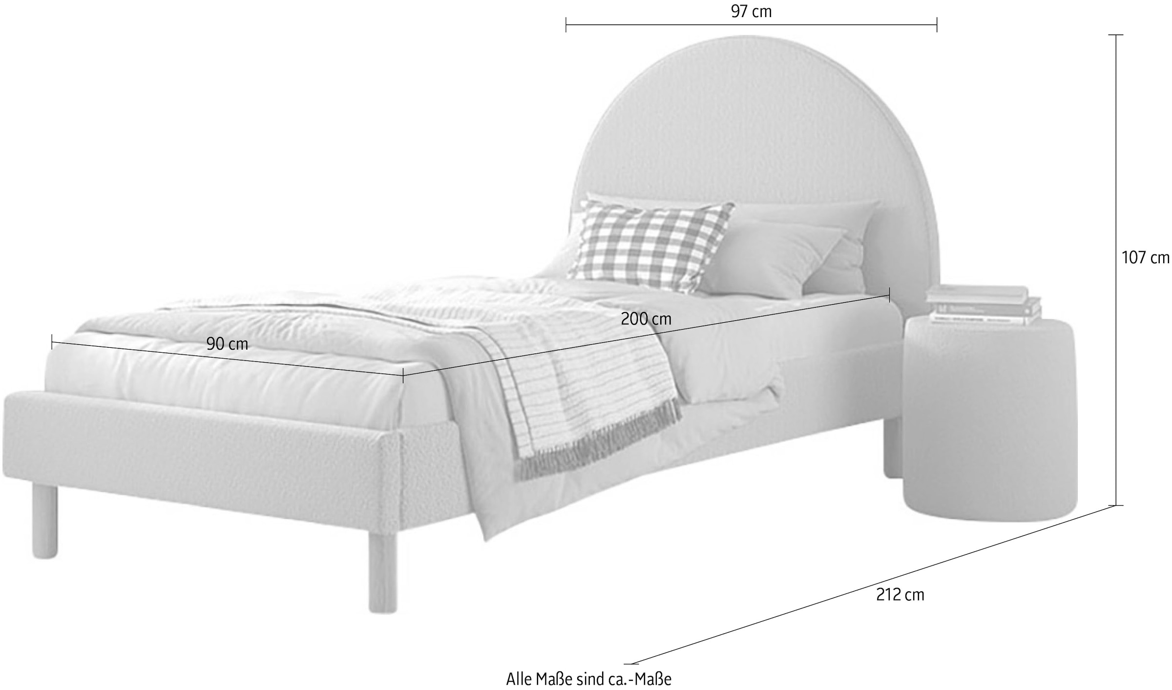 Vipack Schlafzimmer-Set »Polsterbett Moon«, (Made in Europe), LF 90x200 cm, inkl. Lattenrost, Bouclé Stoff bezogen, wahlw. 4 Farben