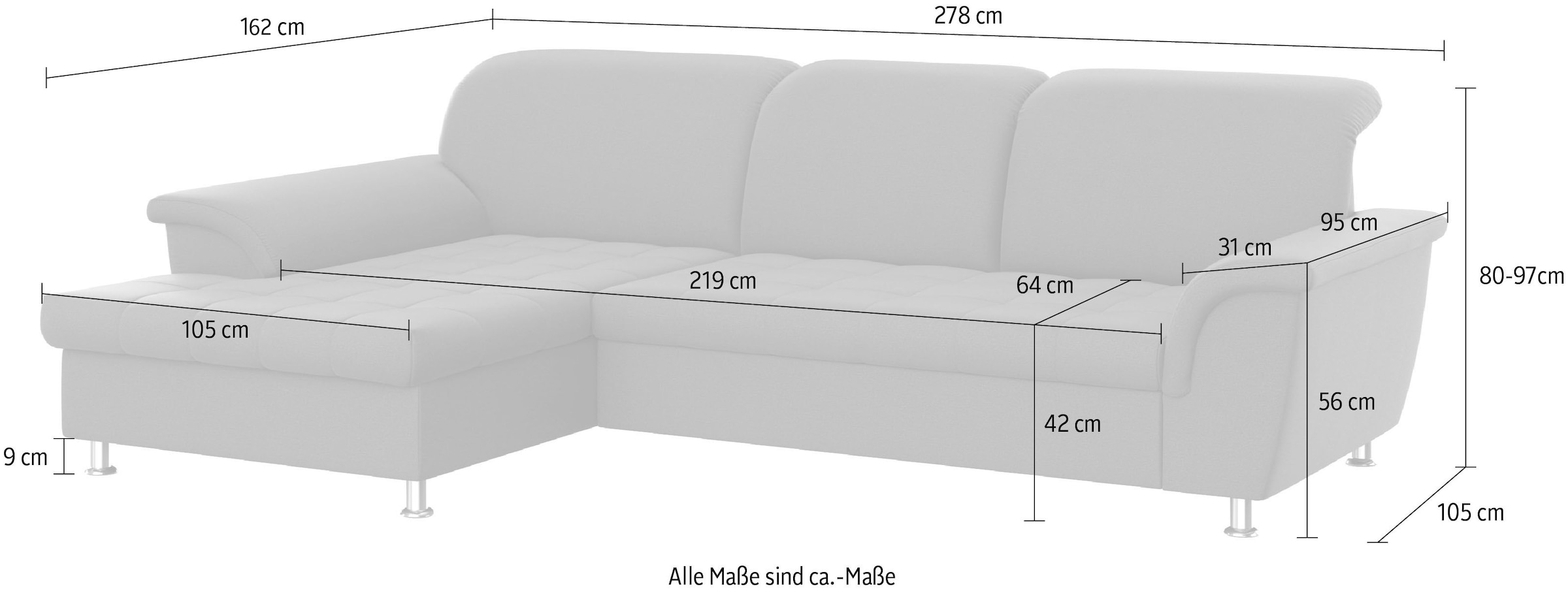 DOMO collection Ecksofa Franzi, wahlweise mit Bettfunktion, Bettkasten und Kopfteilverstellung