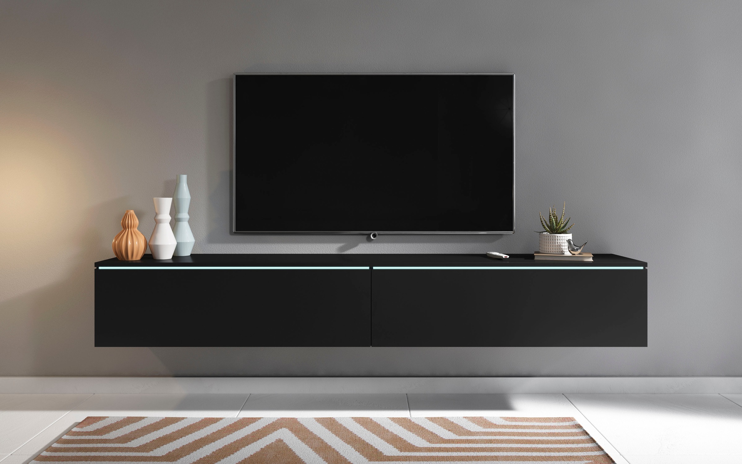 INOSIGN Lowboard »LOWBOARD VERA, wahlweise mit oder ohne Beleuchtung«, Modernes griffloses TV-Board, 180 cm TV-Schrank, stehend und hängend