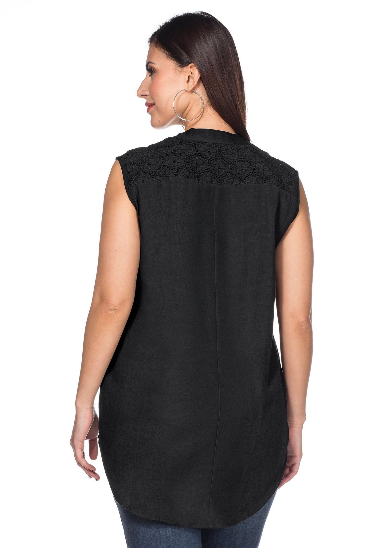 Sheego Shirttop »Webtop mit Spitzenbesatz, mit Leinenanteil«
