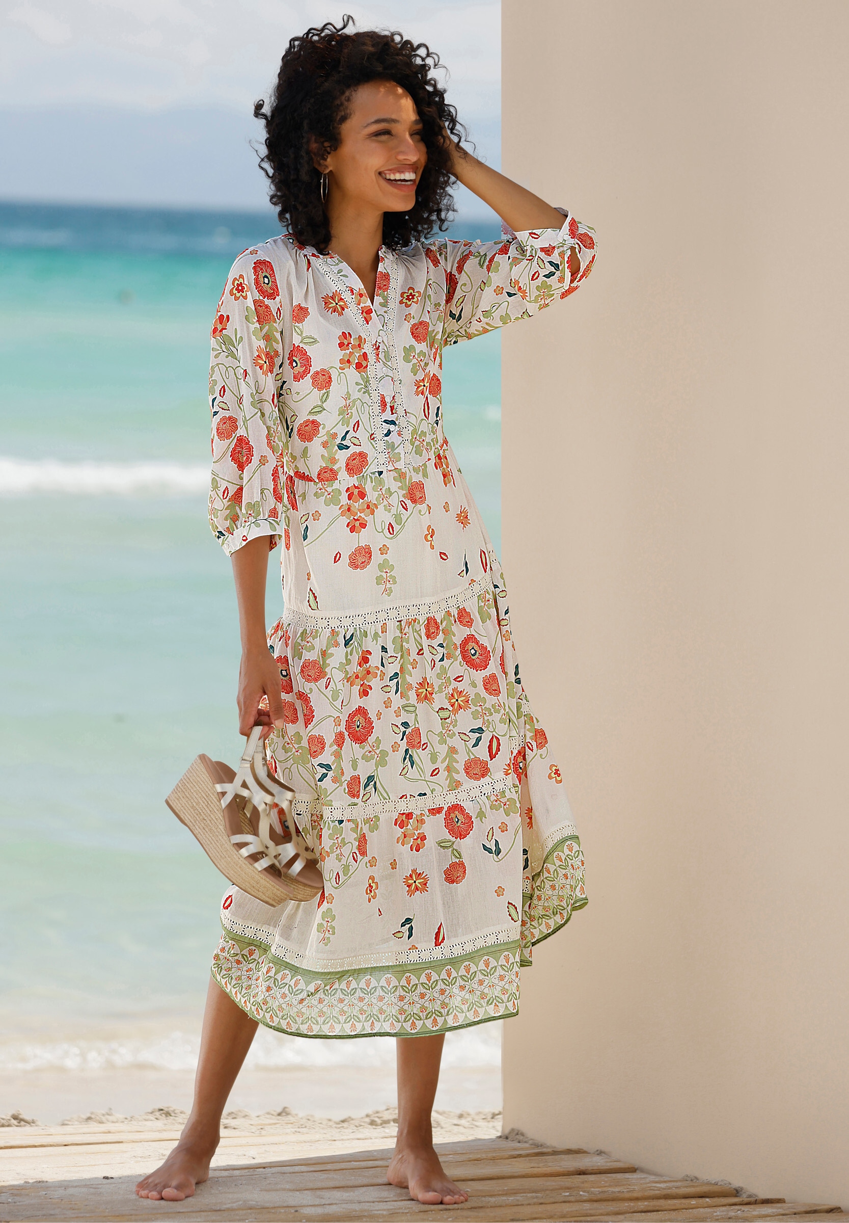 heine Shirtkleid »Druck-Kleid Druckkleid mit abknöpfbarem Unterkleid« Ohne Taschen