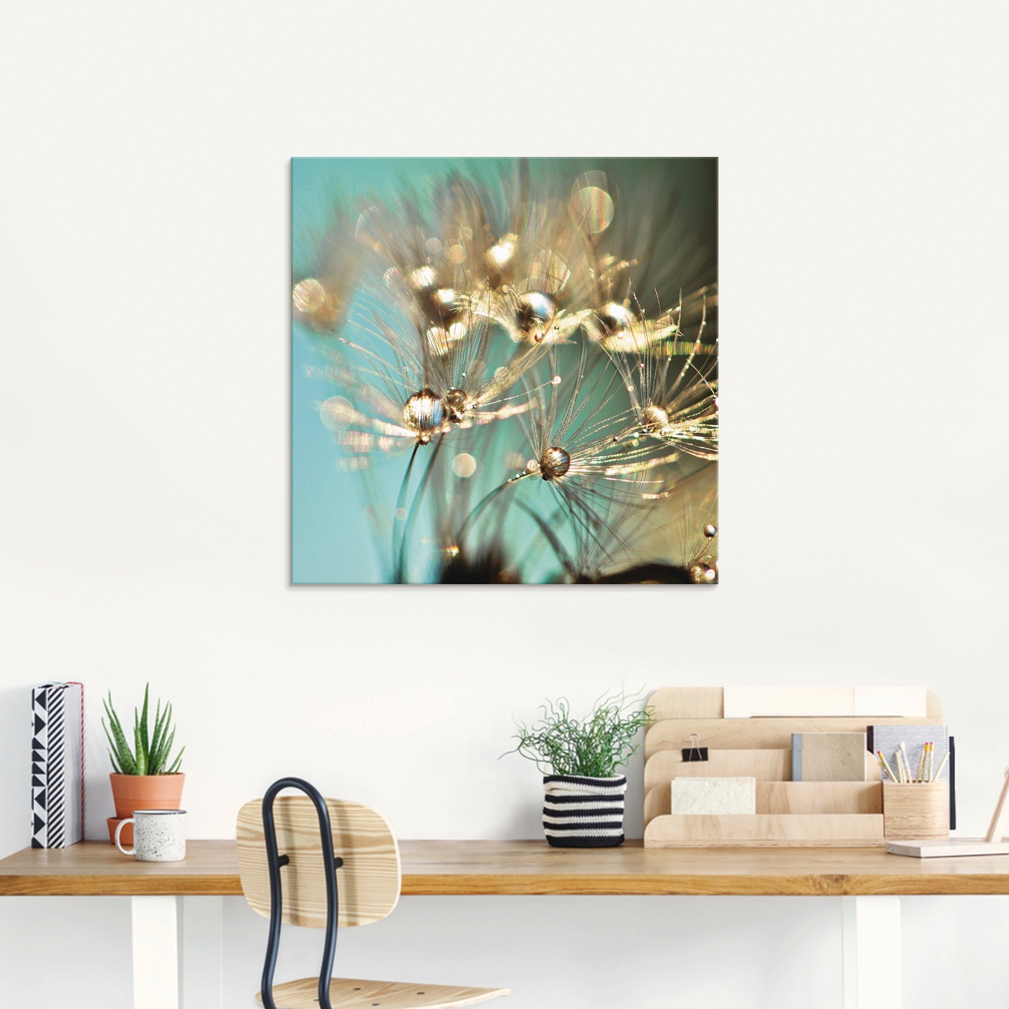 Artland Glasbild »Pusteblume glänzendes Gold«, Blumen, (1 St.), in verschiedenen Größen