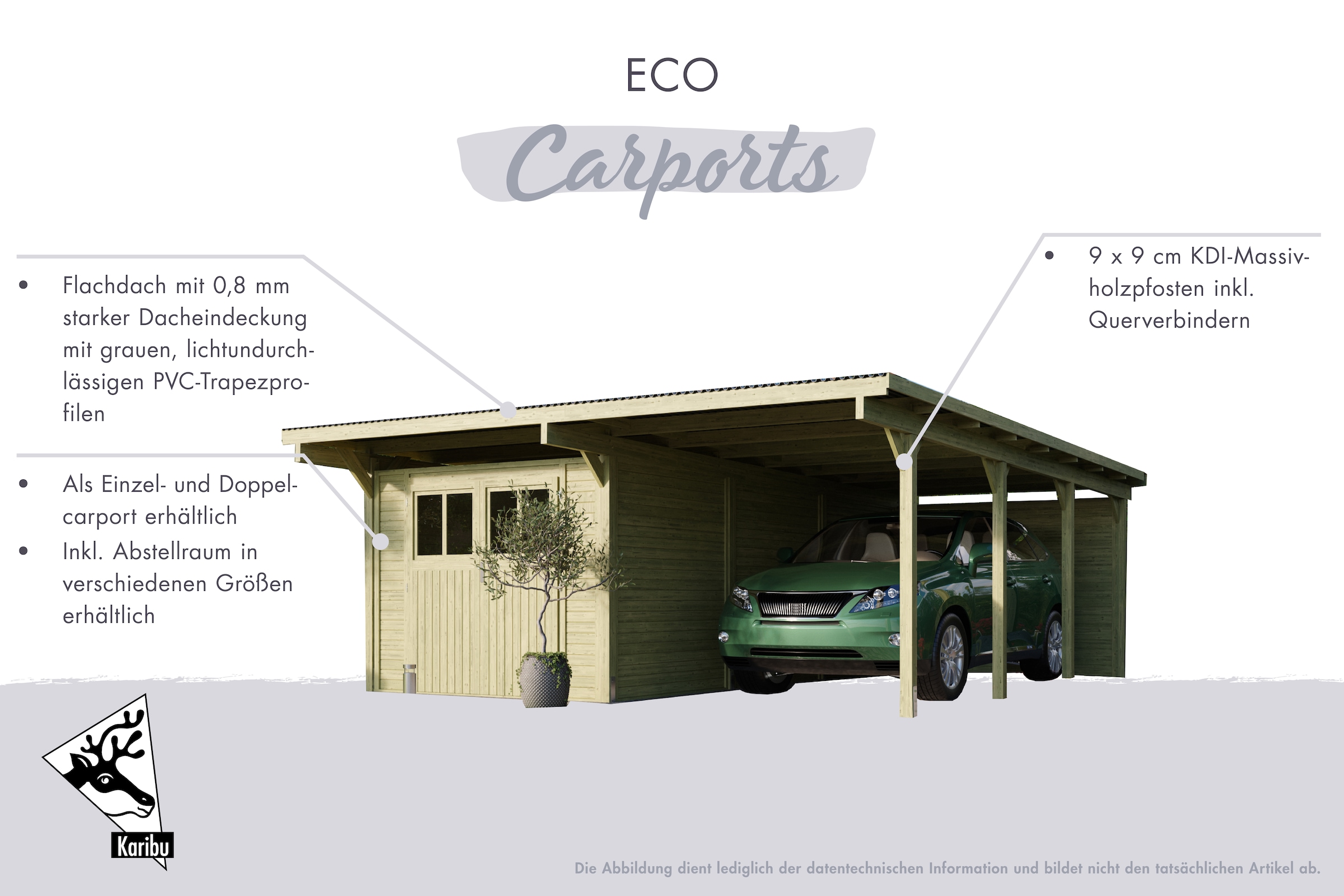 Karibu Einzelcarport »»ECO 2« Variante B , kesseldruckimprägniert« Massivholz 250 cm KDI aus Masivholz