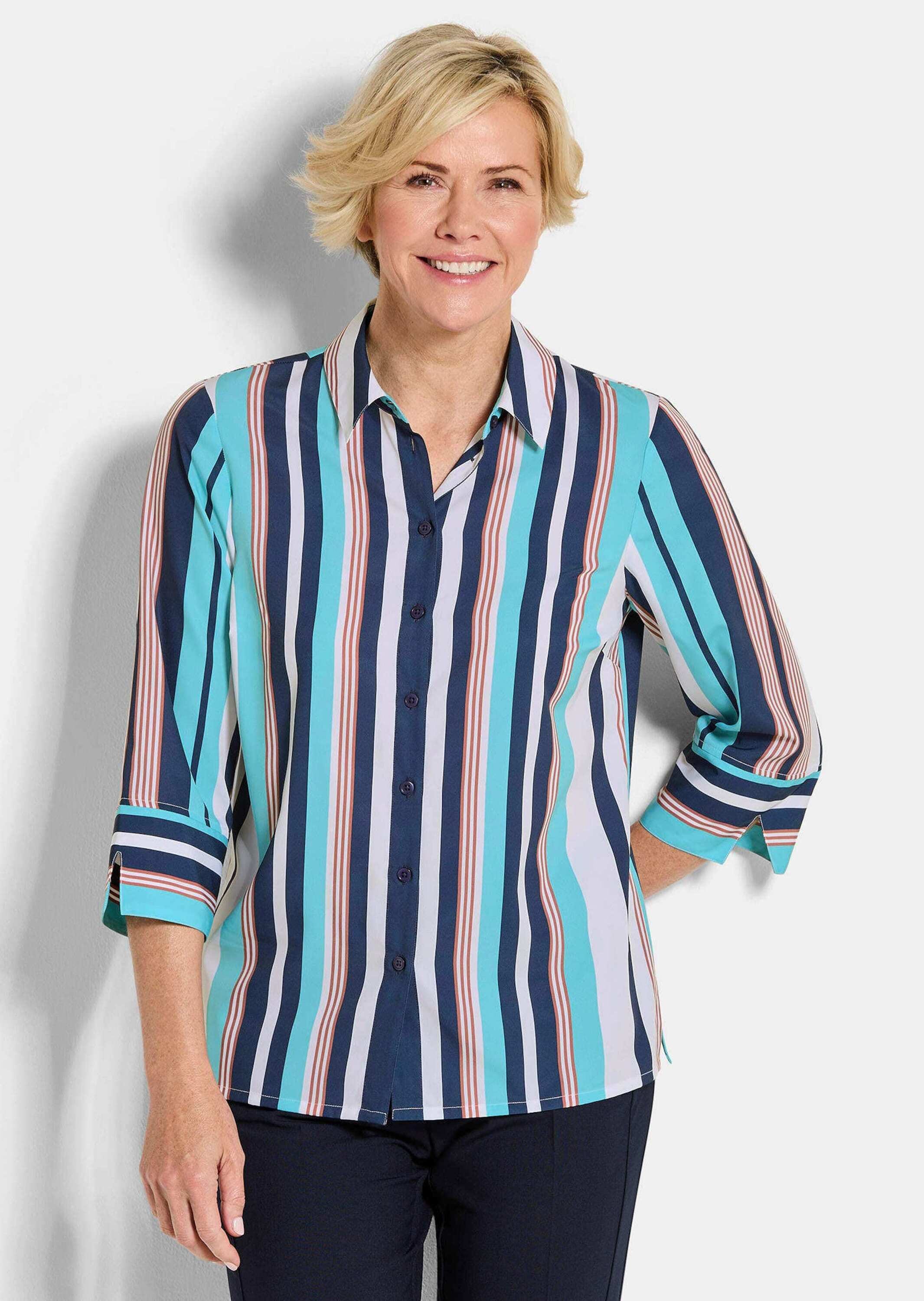 GOLDNER Hemdbluse »Kurzgröße Blusenshirt mit Streifenmuster« Umschlagmanschette