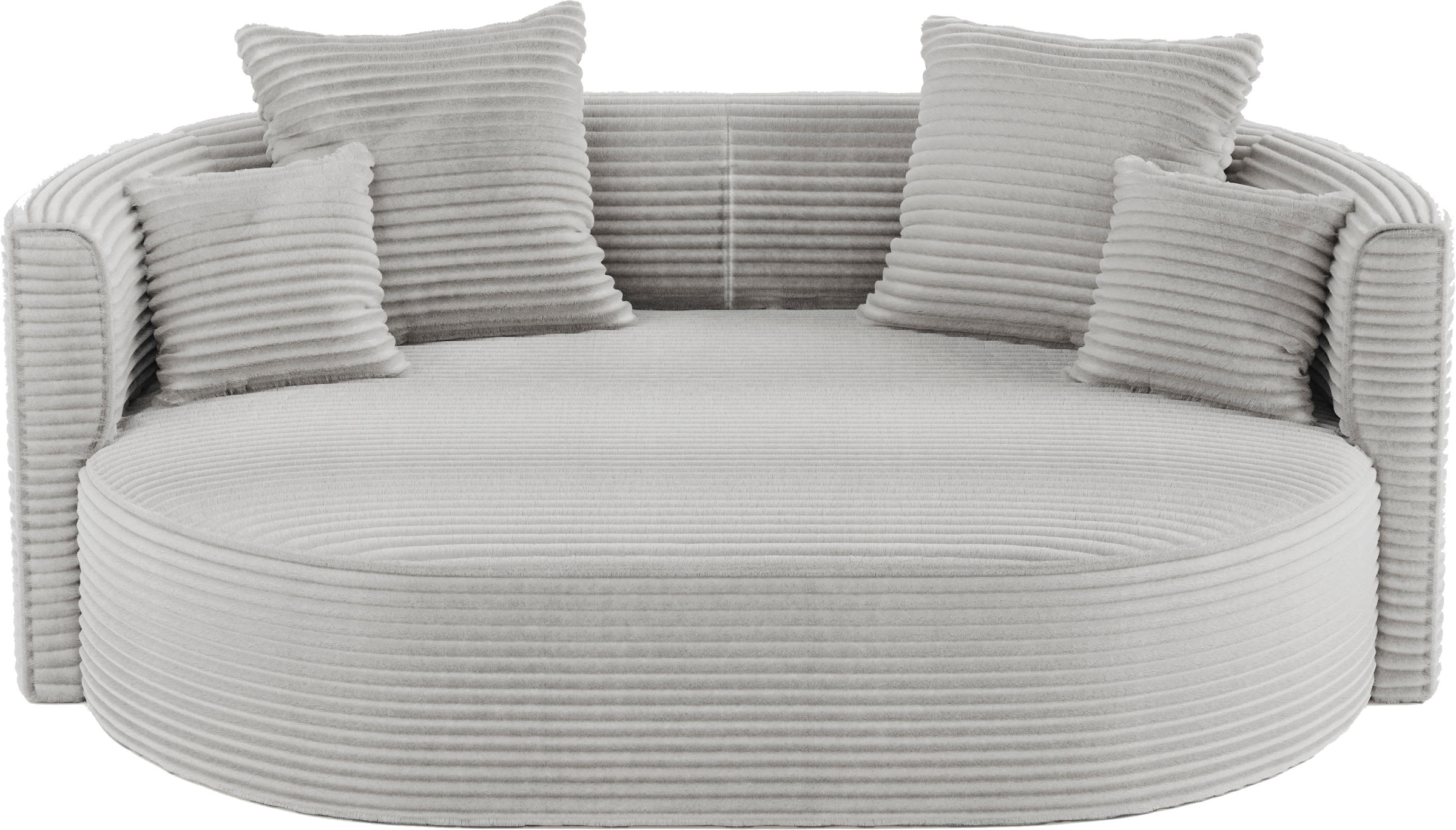 LeGer Home by Lena Gercke 2,5-Sitzer »ISALIE, rundes Loungesofa, mit Kissen, perfekt gepolstert«, moderne Stoffe, mit 4 Zierkissen, extra große Sitzfläche