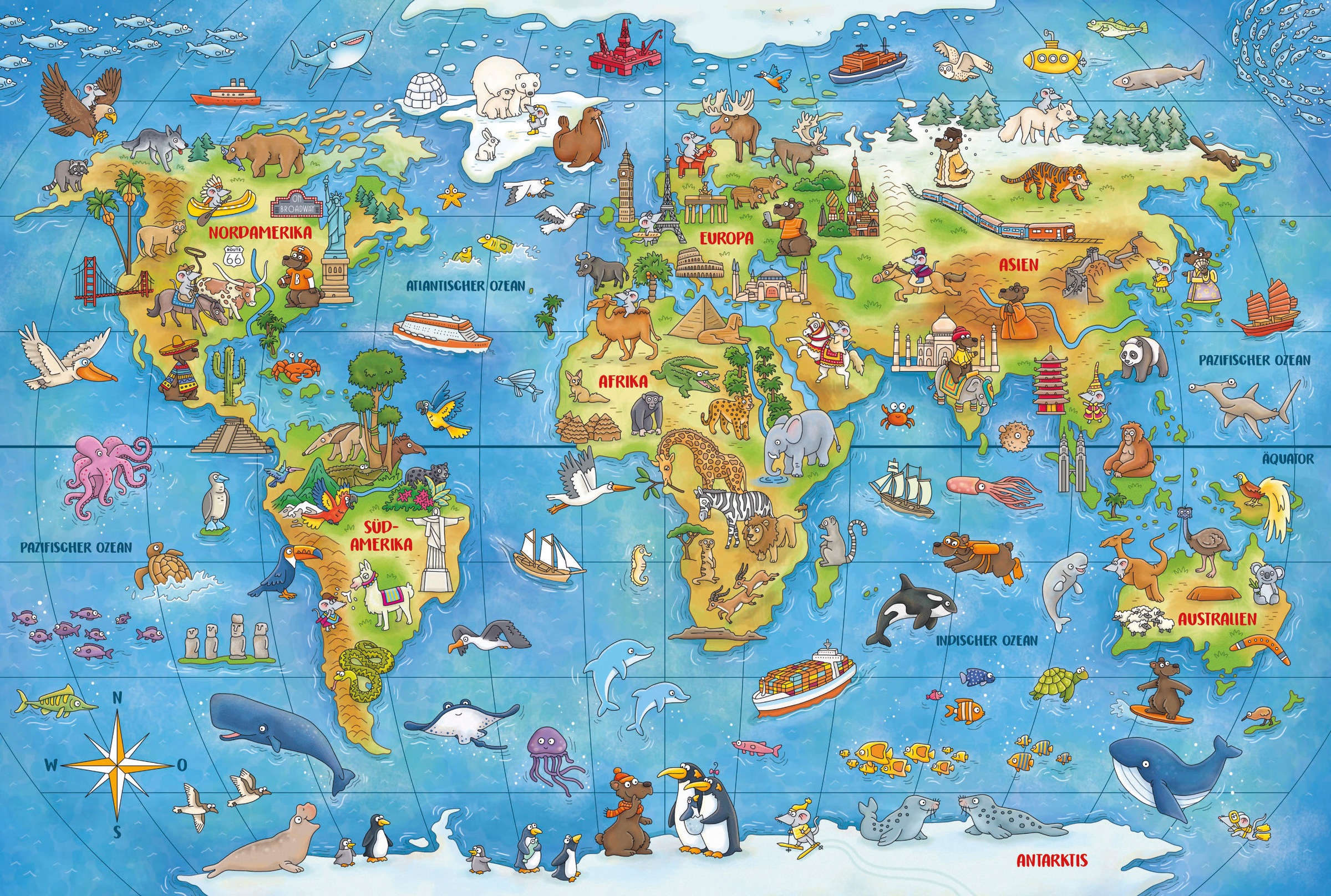 Schmidt Spiele Puzzle »Mauseschlau & Bärenstark, Reise um die Welt«, mit Wissensbüchlein; Made in Europe
