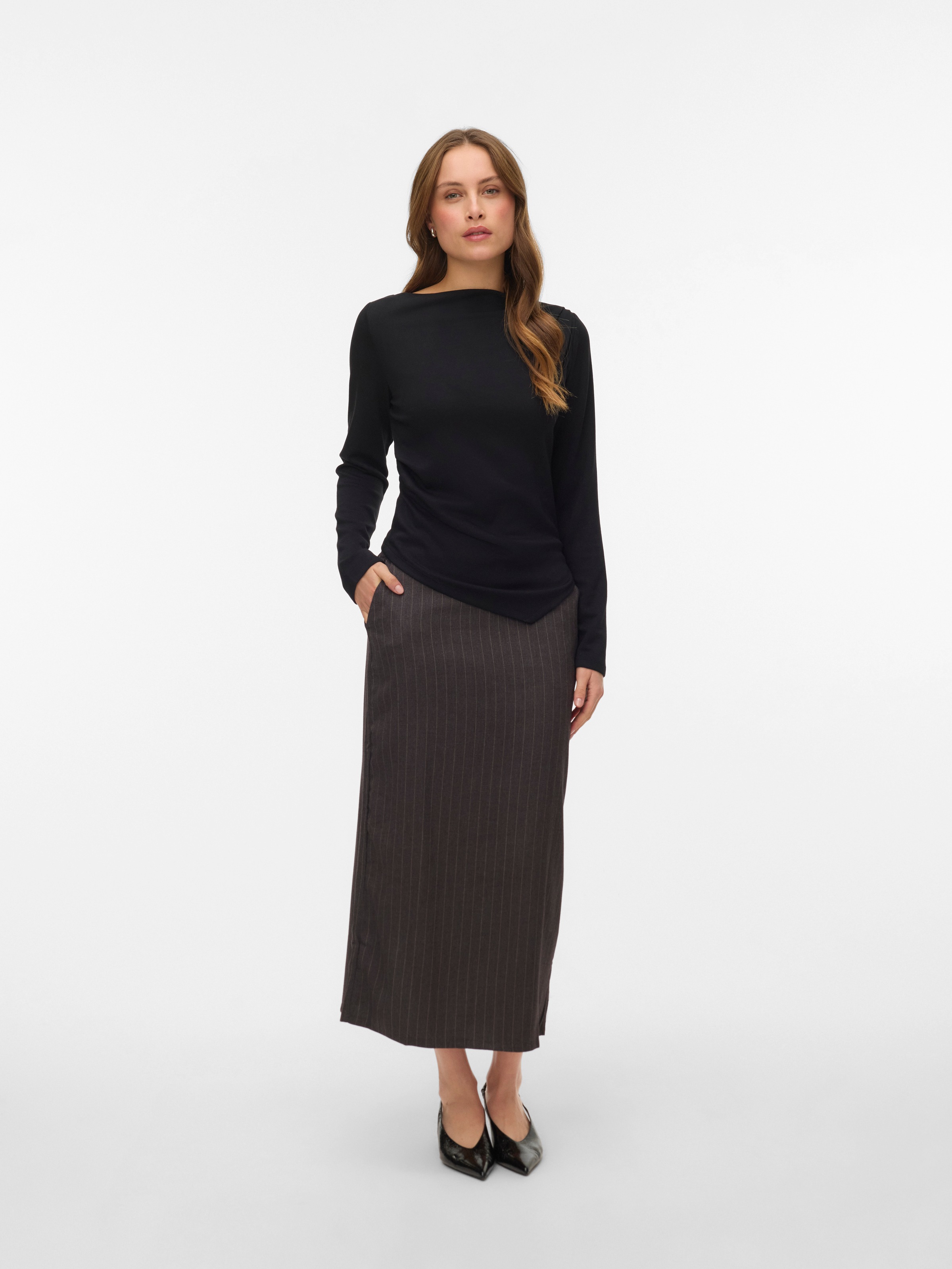 Vero Moda Langarmshirt »VMMILLE LS BOATNECK SHORT TOP JRS NOOS« Materialmix, regular fit, mit Raffung