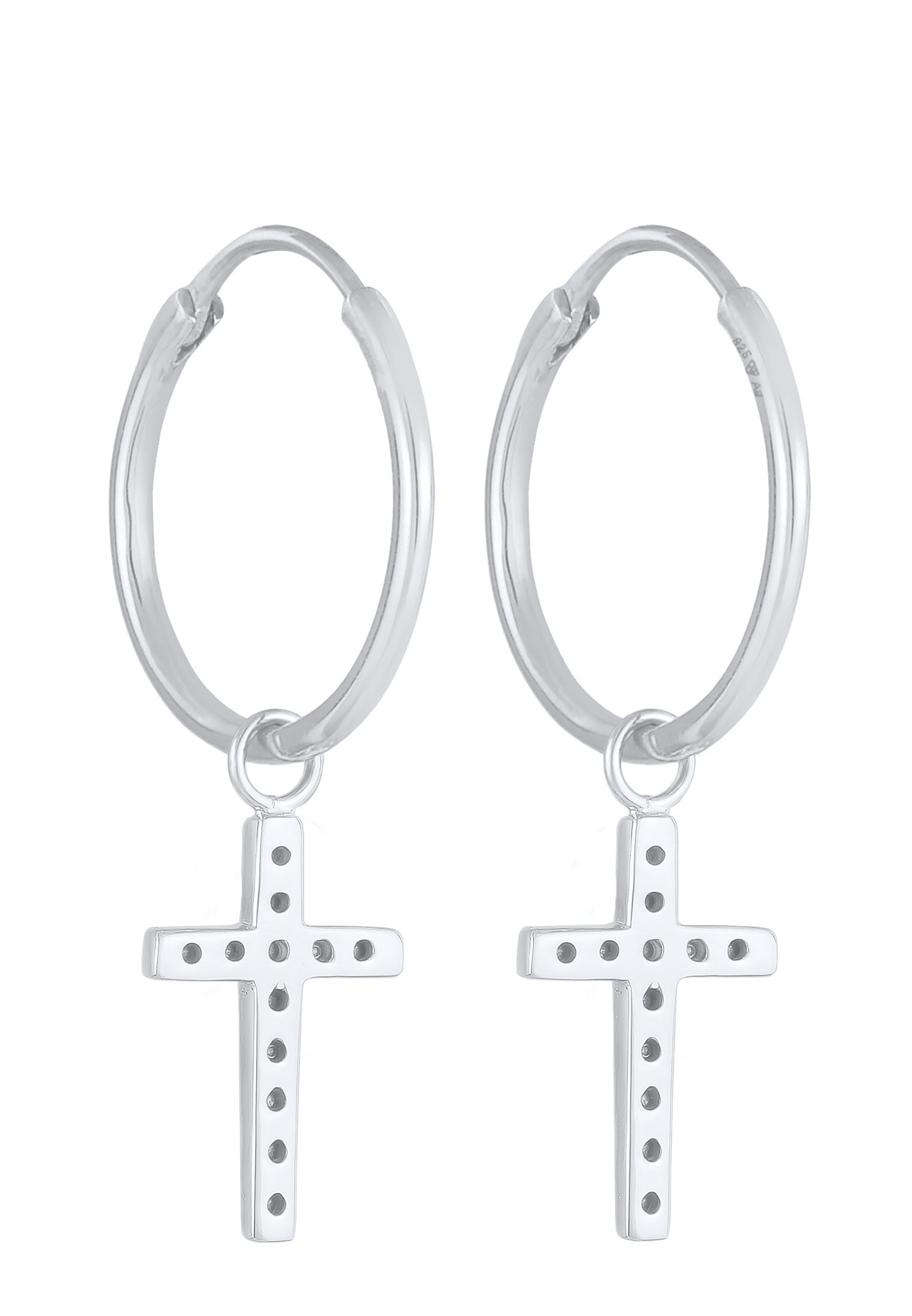 Elli Paar Creolen »Ohrringe Creolen Kreuz Glaube Religion 925 Silber, mit Kristallen von Swarovski®«