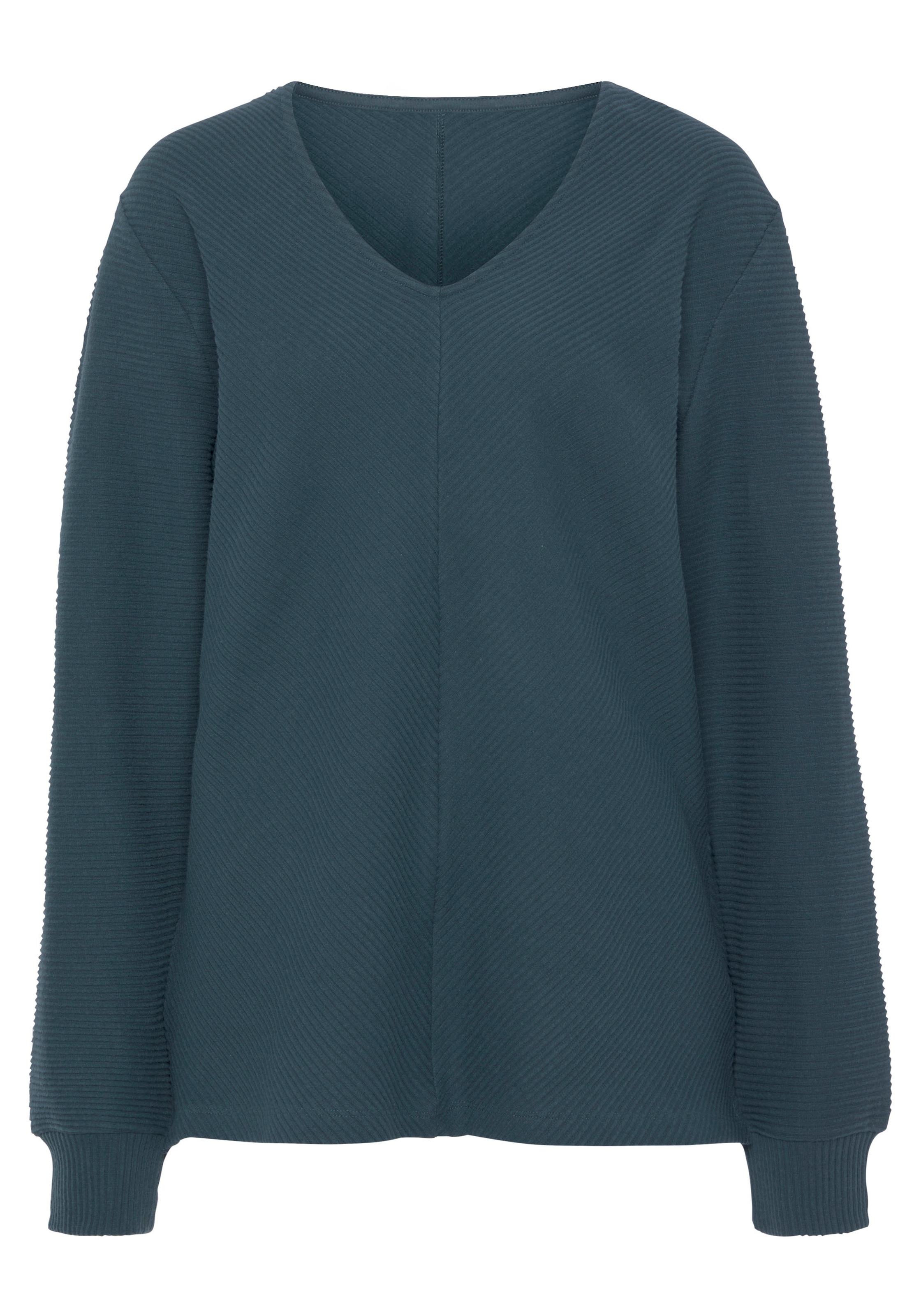 s.Oliver Sweatshirt, Langarmshirt mit V-Ausschnitt und weiche Rippbündchen, Loungewear
