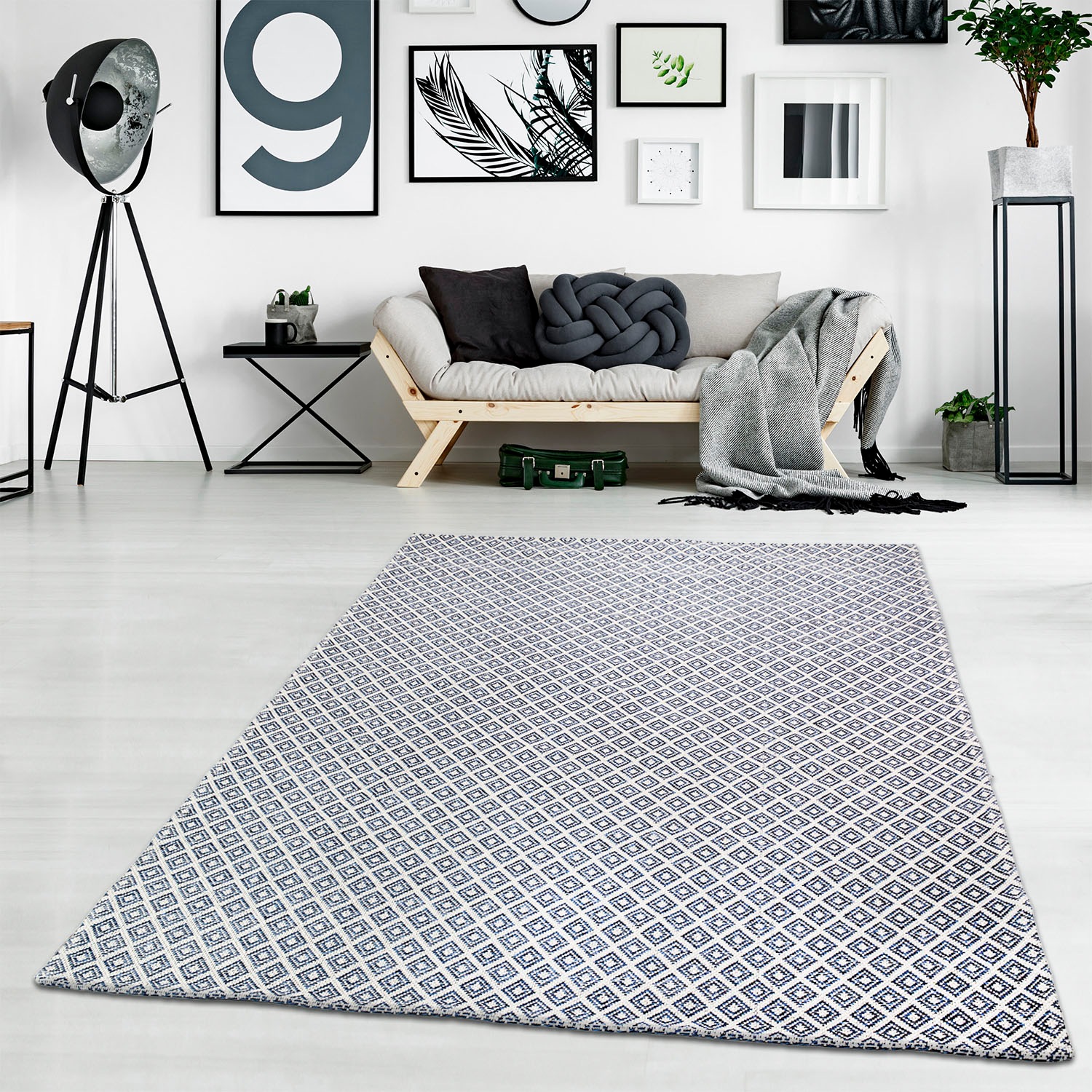 Carpet City Teppich »Cotton« rechteckig 5 mm Höhe Flachgewebe, 100% Baumwolle, Rauten-Optik, Pflegeleicht