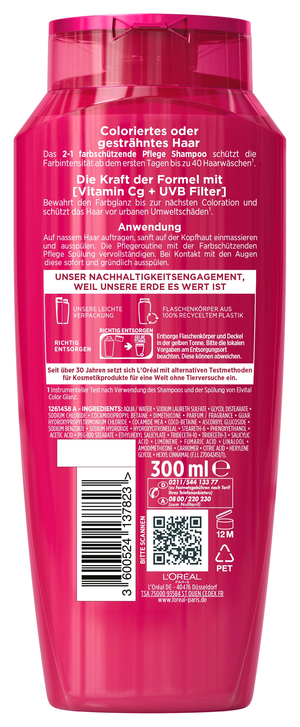 L'ORÉAL PARIS Haarshampoo »L'Oréal Paris Elvital Color Glanz 2in1 Shampoo & Spülung«, (Packung, 6 tlg.), Schützt die Farbintensität, Mit Vitamin Cg und UVB-Filter.
