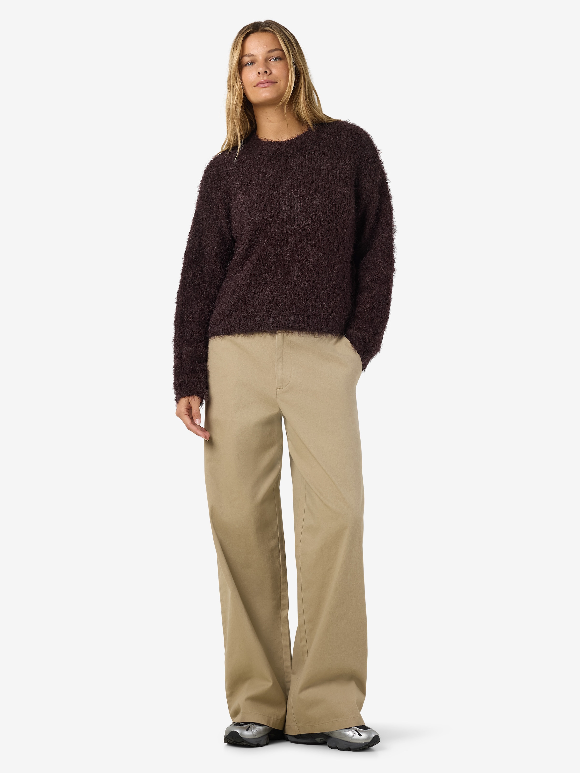 Noisy may Rundhalspullover »NMSASSY L/S O-NECK KNIT NOOS« Materialmix, relaxed fit