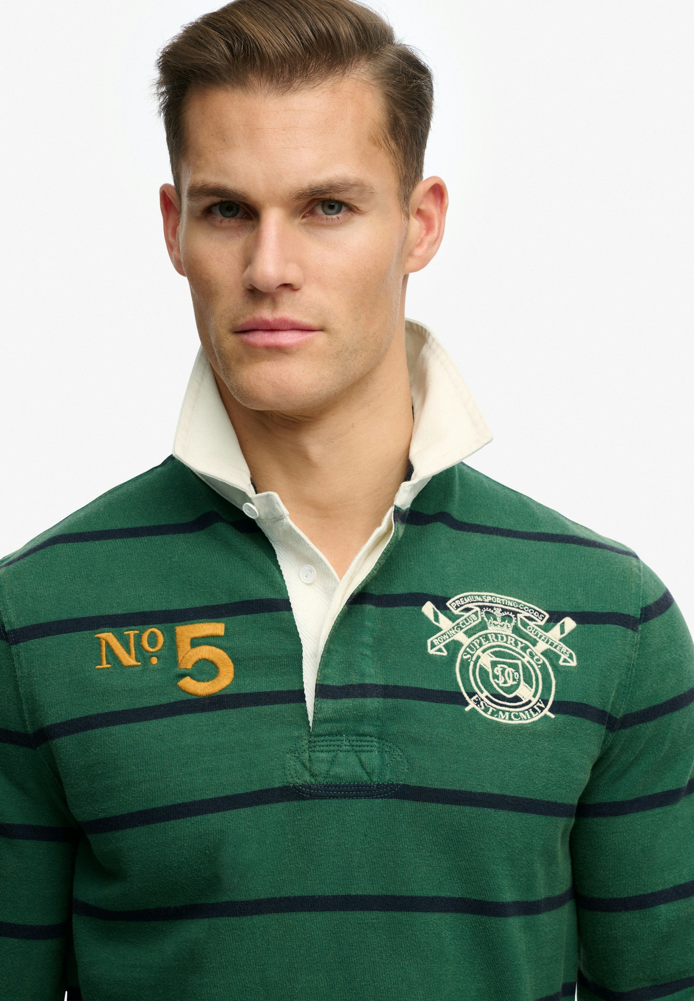 Superdry Langarmshirt »DOUBLE EMBLEM STRIPE RUGBY« aus Baumwolle und Single Jersey, Relaxed Fit, gestreifte Optik