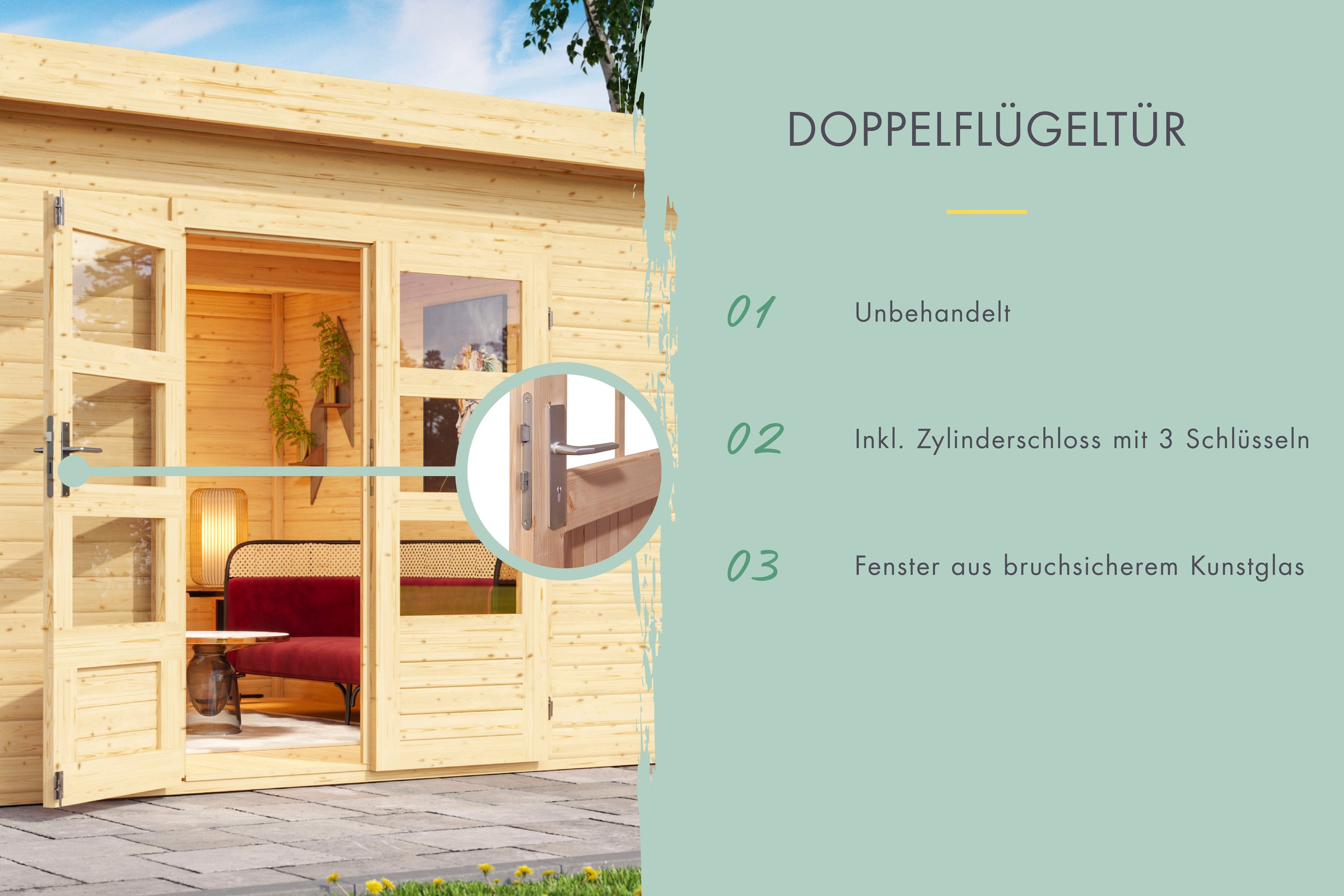 Karibu Gartenhaus »Schloßsee 8«, (Set), mit Anbaudach