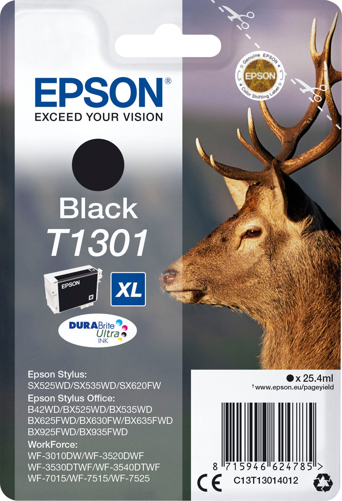 Epson Tintenpatrone »T1301 (C13T13014012)«, original Druckerpatrone T1301 schwarz XL