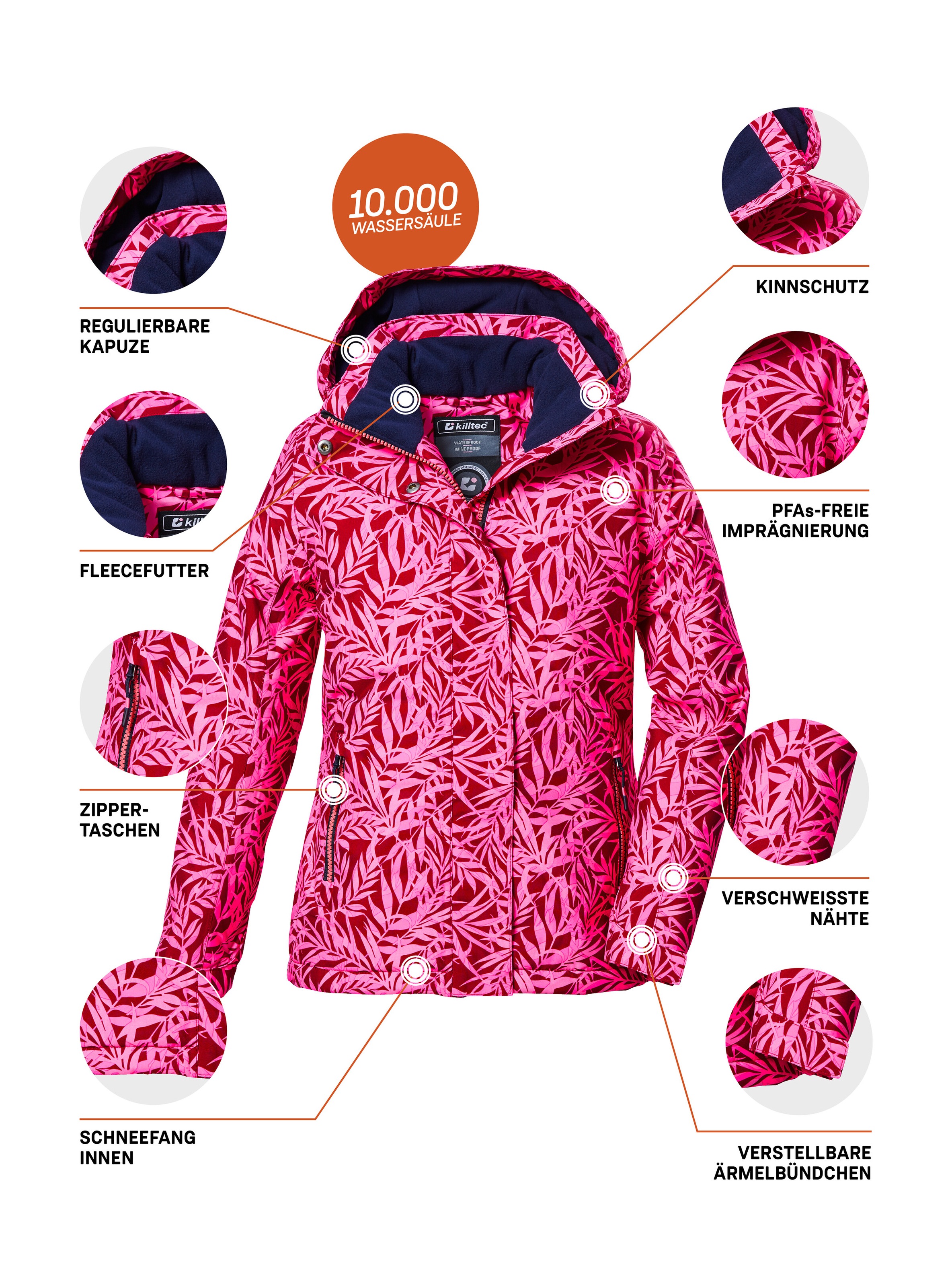 Killtec Funktionsjacke »KOW 355 GRLS JCKT«, Wasserdichte Mädchenjacke mit Kapuze, Schneefang und Fleece