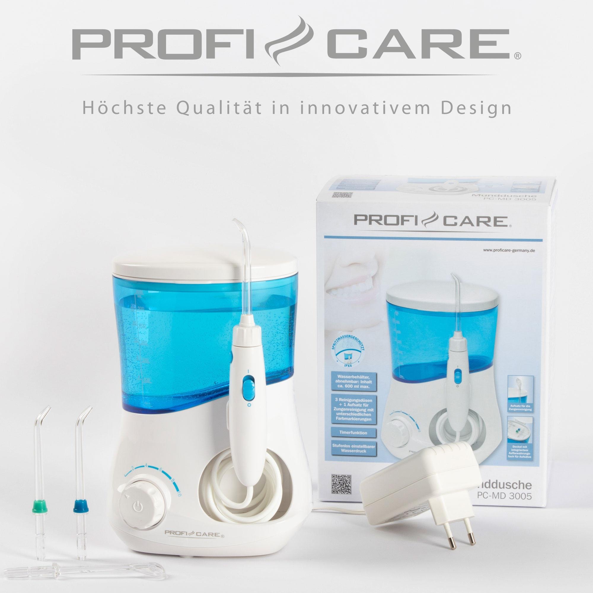 ProfiCare Munddusche »PC-MD 3005«, 4 St. Aufsätze}, stufenlos regelbarer Wasserdruck