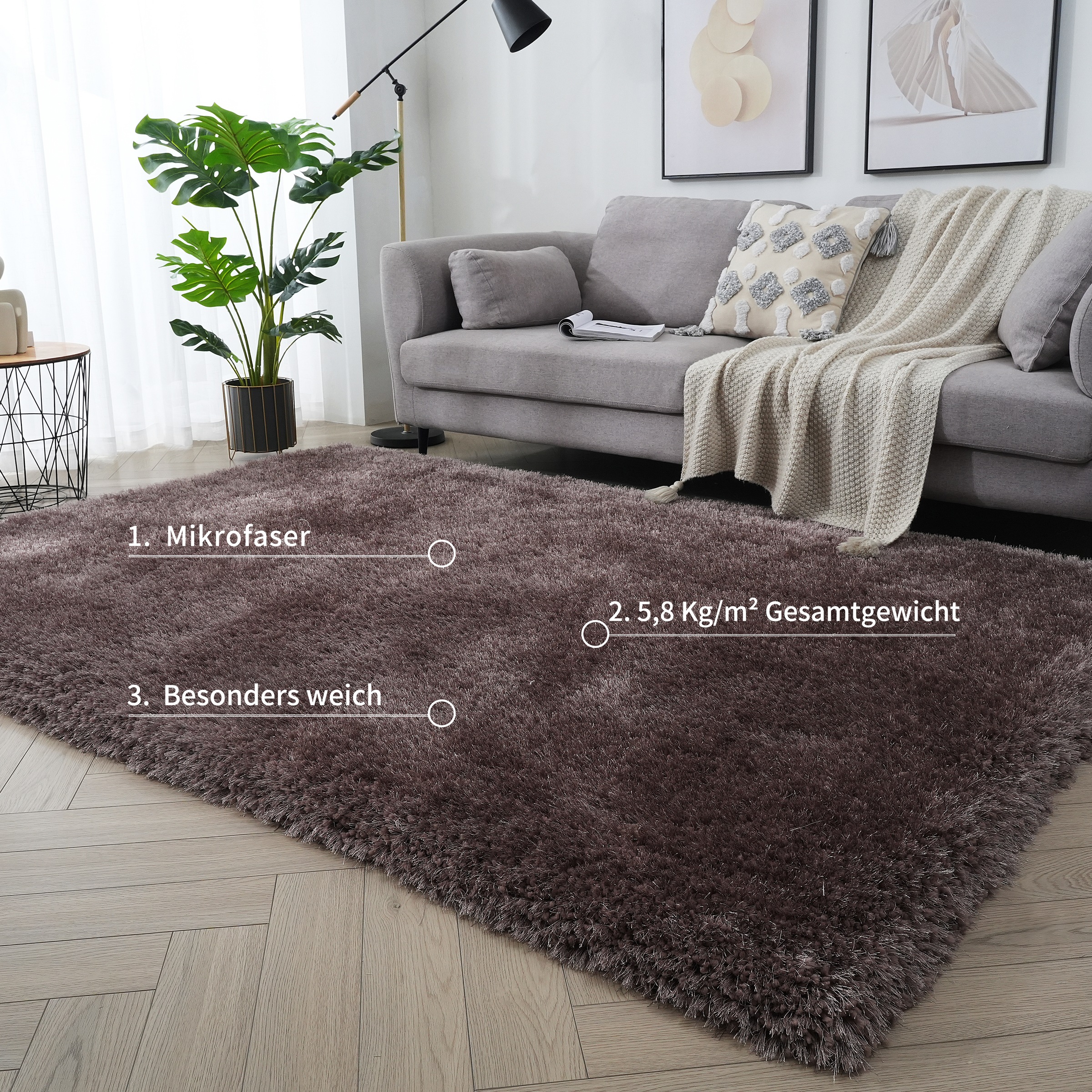 Guido Maria Kretschmer Home&Living Hochflor-Teppich »Micro exclusiv Teppich, sehr hoher Flor, weich durch Mikrofaser«, rechteckig, 78 mm Höhe, sehr weich, flauschig, uni, Wohnzimmer, Schlafzimmer, Kinderzimmer