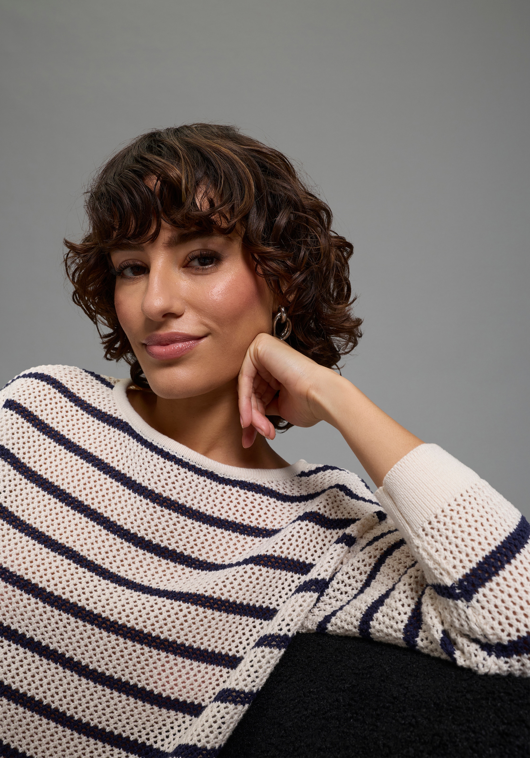 Laura Scott 3/4 Arm-Pullover leichter Sommerpullover aus modernem Lochstrick