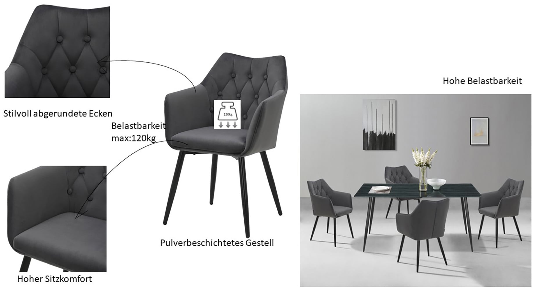 Home affaire Esszimmerstuhl »Alton, TOPSELLER!, OTTOs Choice«, (Set), 2 St., Samtvelours, mit weichem Samtvelours, Armlehnstuhl mit attraktiver Knopfheftung