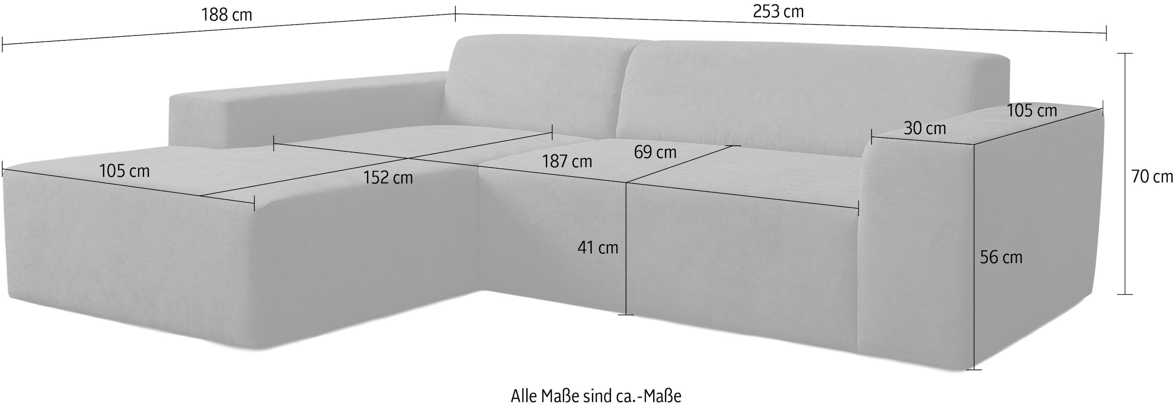 WERK2 Ecksofa »Zeus-L, 253 cm breit bequemes Cord-Sofa in, urbanes Design« Organische curvy-trend Couch mit großer Komfort-Ottomane, L-Form